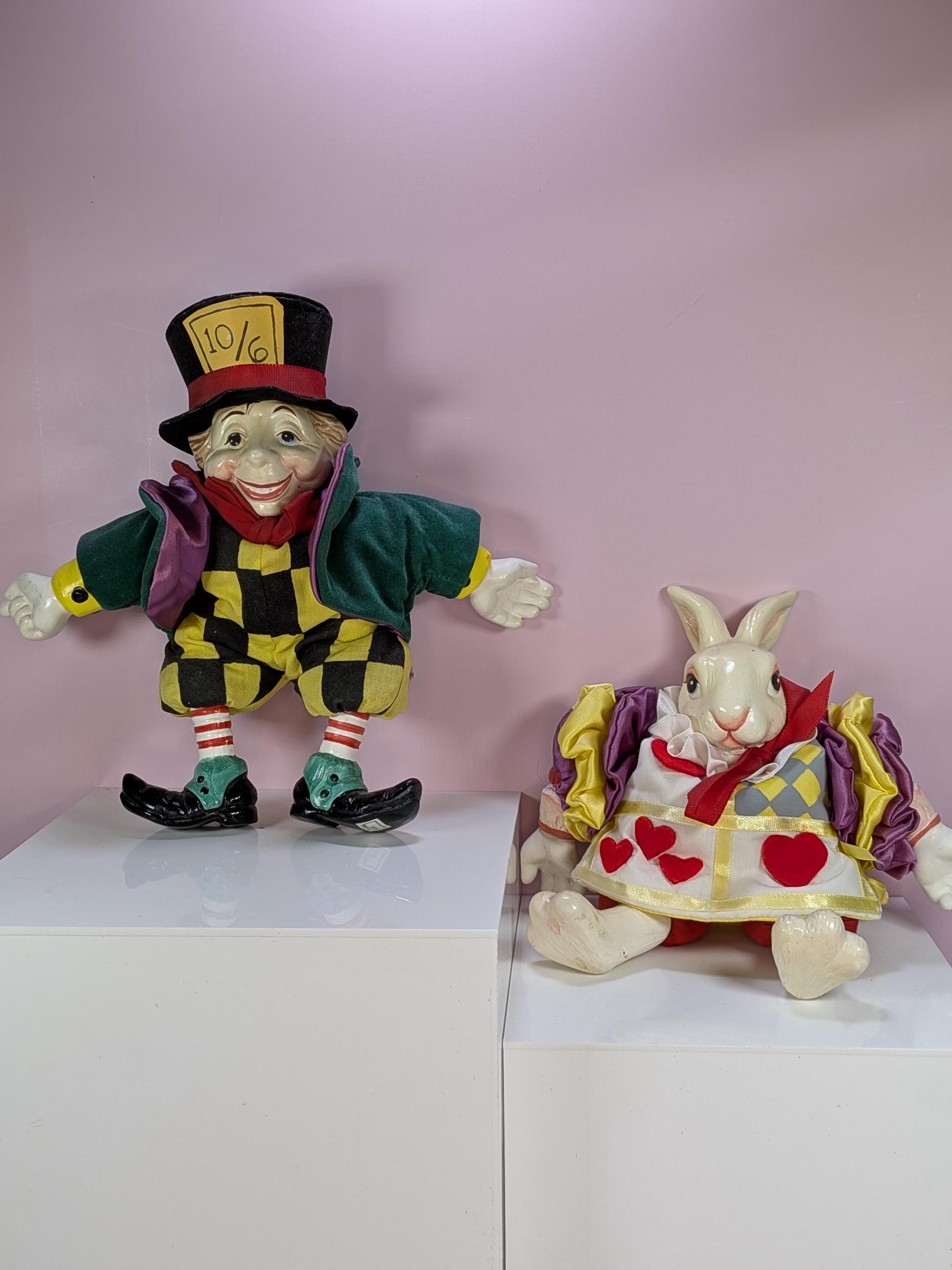 Vintage 1992 Fitz & Floyd "Wonderland World" Floppy Folks Doll Set of 2 Mad Hatter and the White Rabbit view 2
