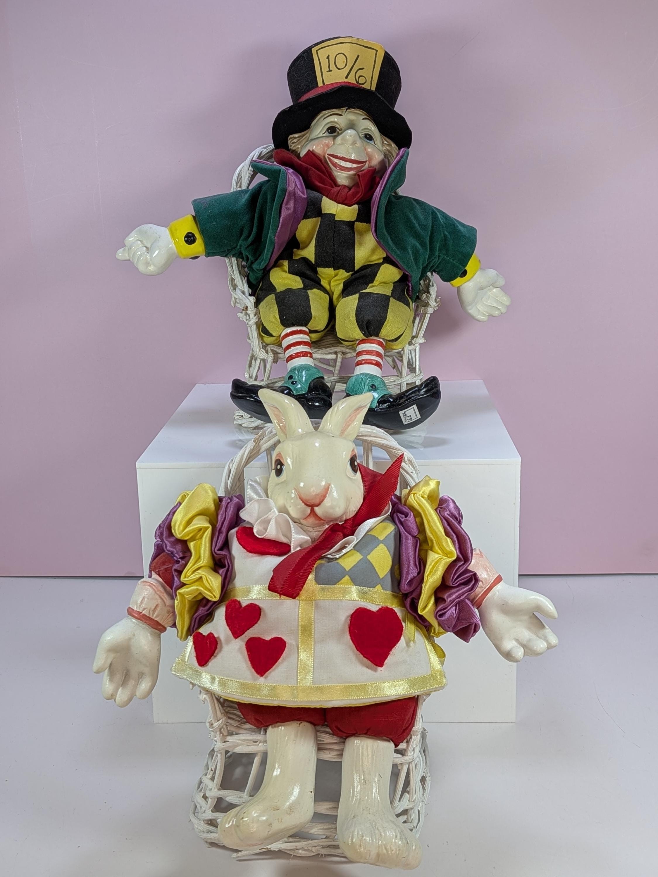 Vintage 1992 Fitz & Floyd "Wonderland World" Floppy Folks Doll Set of 2 Mad Hatter and the White Rabbit view 11