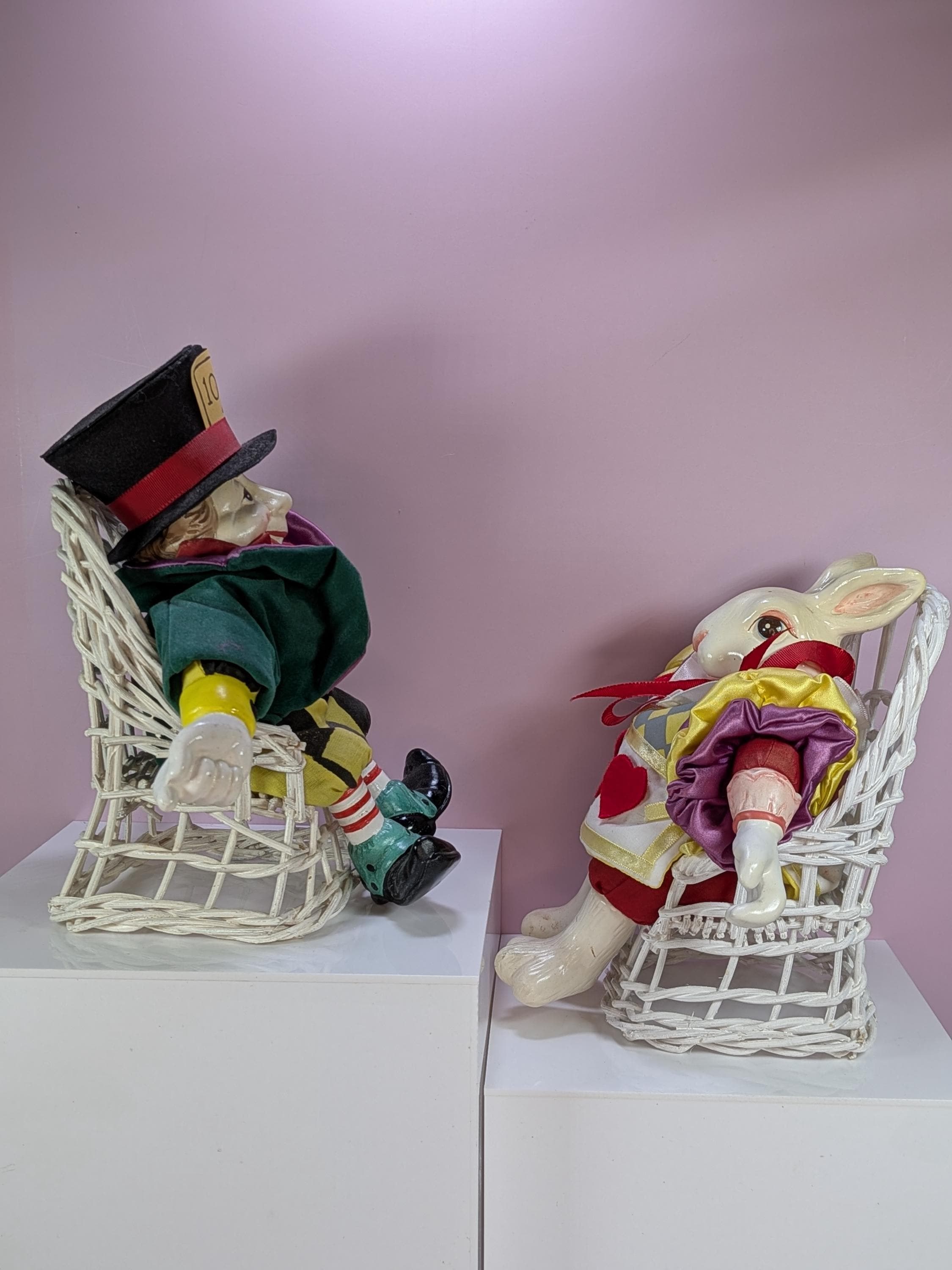 Vintage 1992 Fitz & Floyd "Wonderland World" Floppy Folks Doll Set of 2 Mad Hatter and the White Rabbit view 7