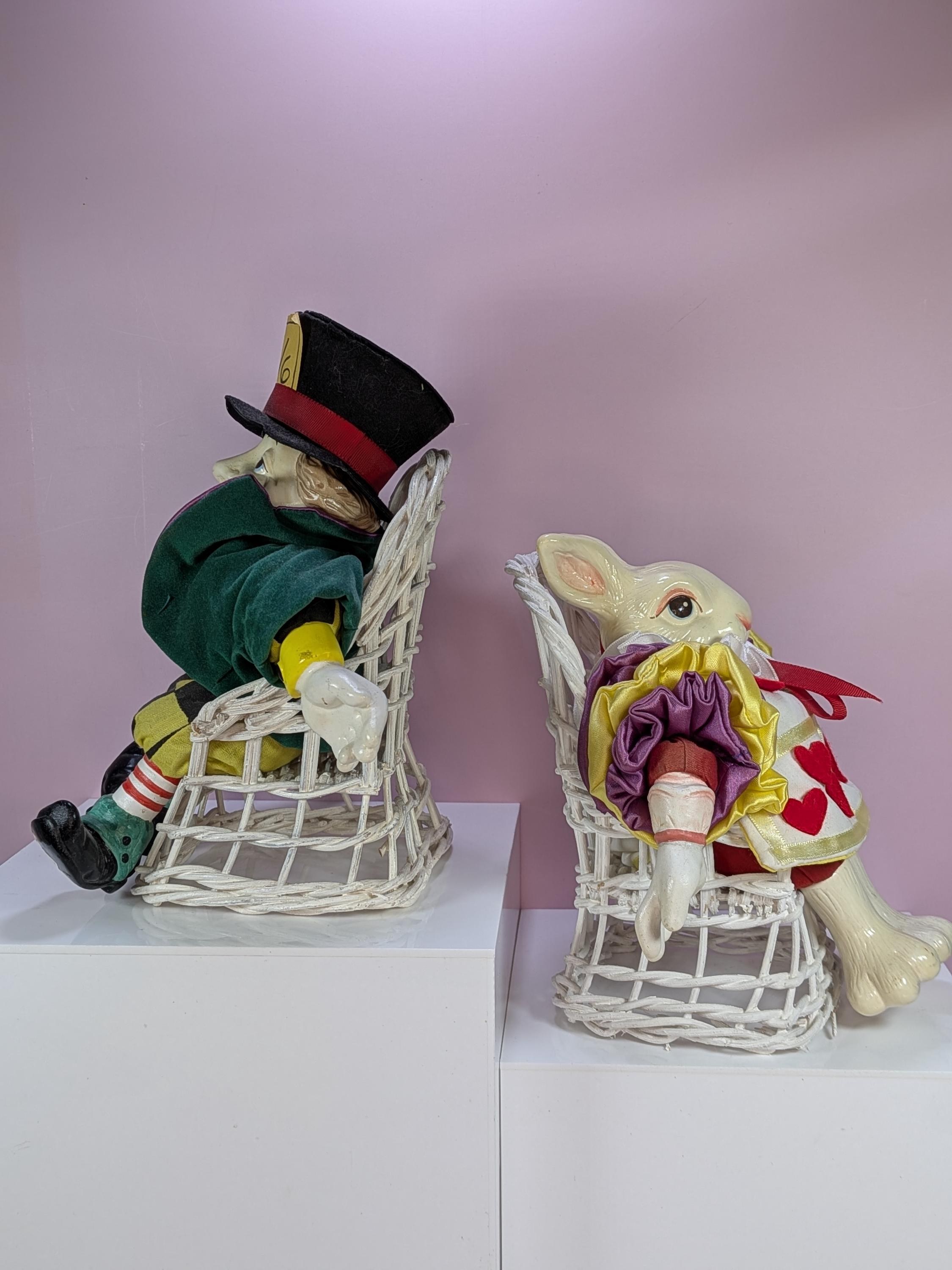 Vintage 1992 Fitz & Floyd "Wonderland World" Floppy Folks Doll Set of 2 Mad Hatter and the White Rabbit view 9