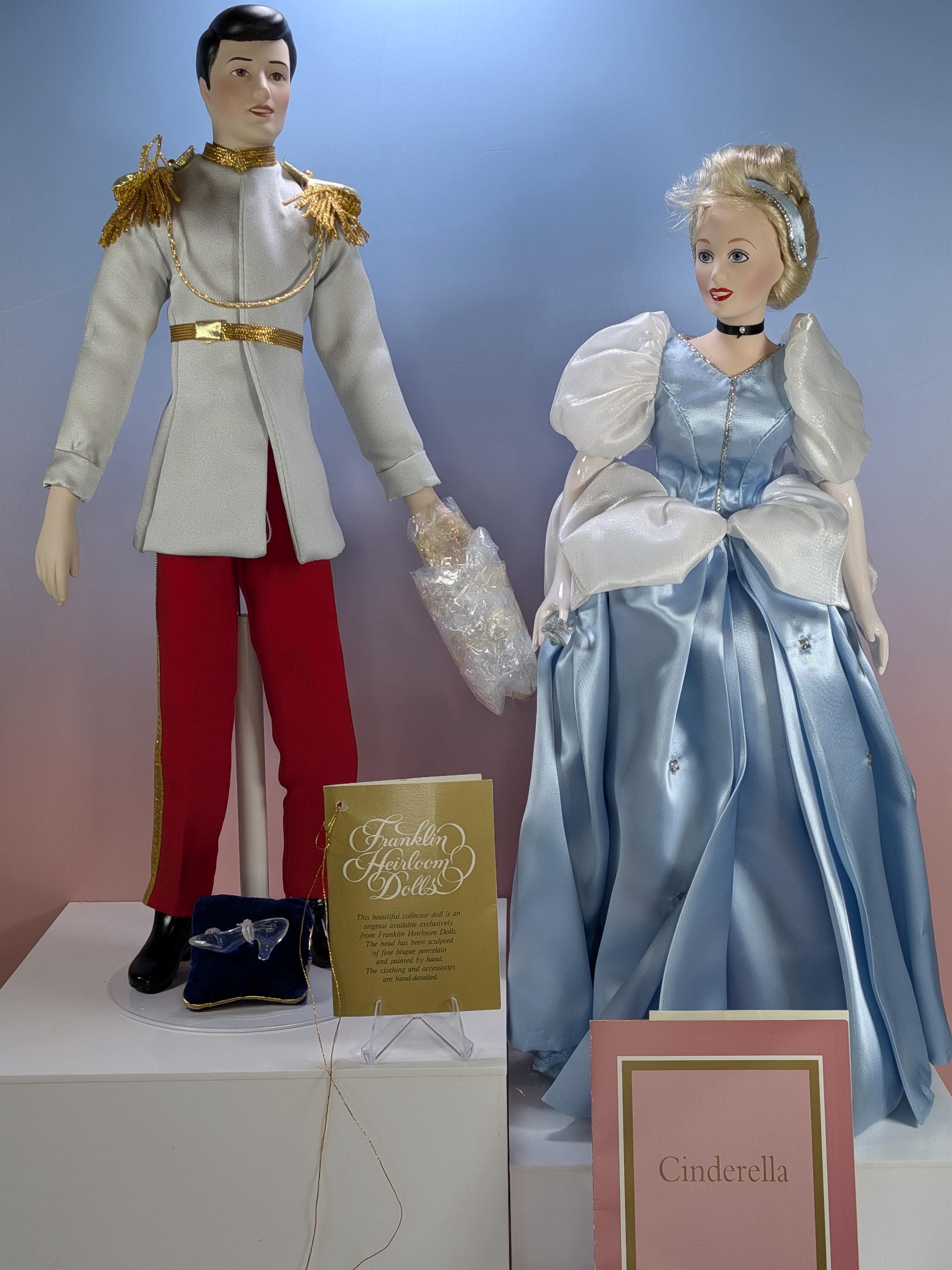 Rare Complete Franklin Mint Heirloom Disney Cinderella Prince Charming Porcelain Doll Set 1991 Vintage Bisque 15” Original Box Accessories
