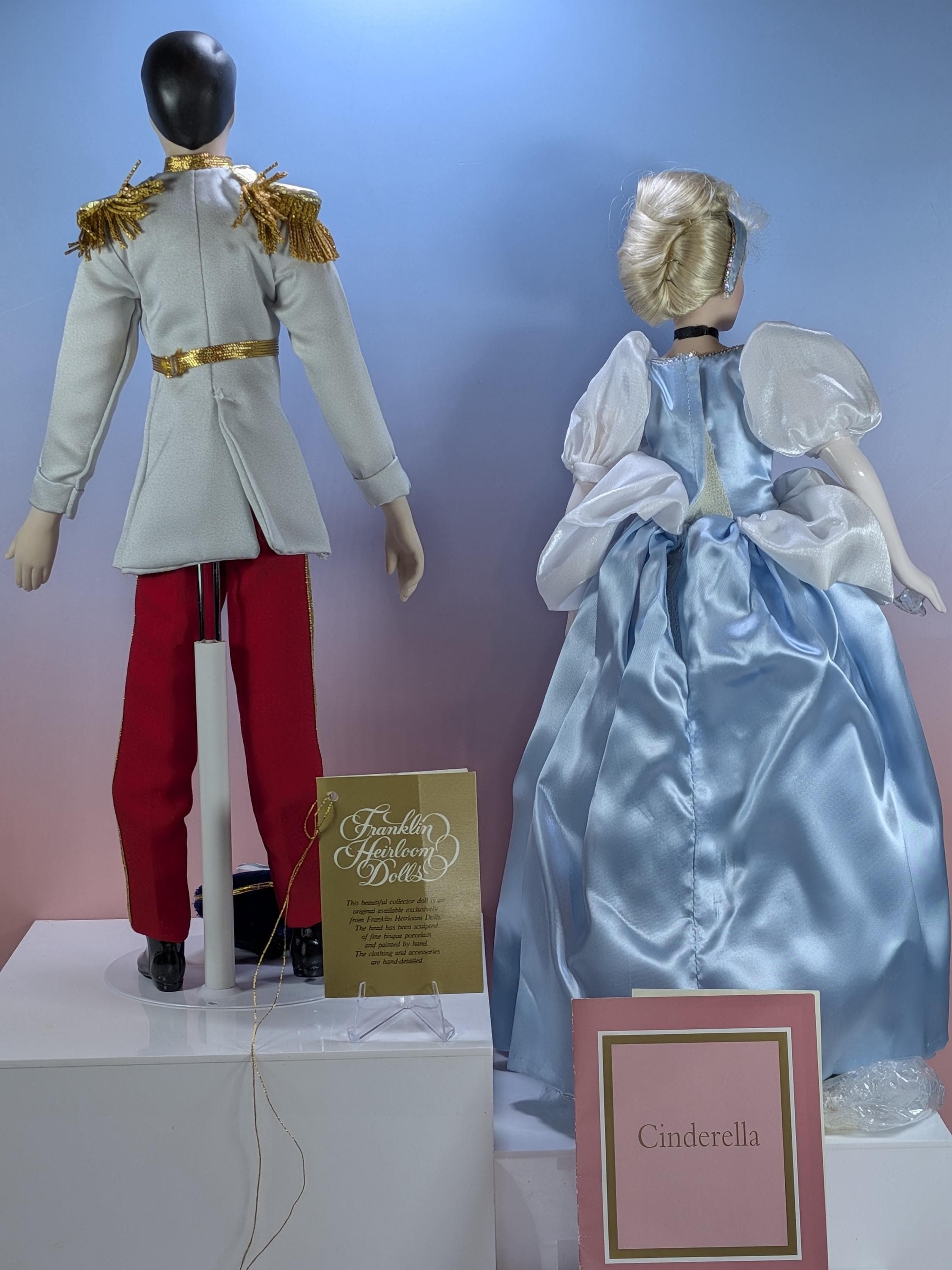 Rare Complete Franklin Mint Heirloom Disney Cinderella Prince Charming Porcelain Doll Set 1991 Vintage Bisque 15” Original Box Accessories view 11