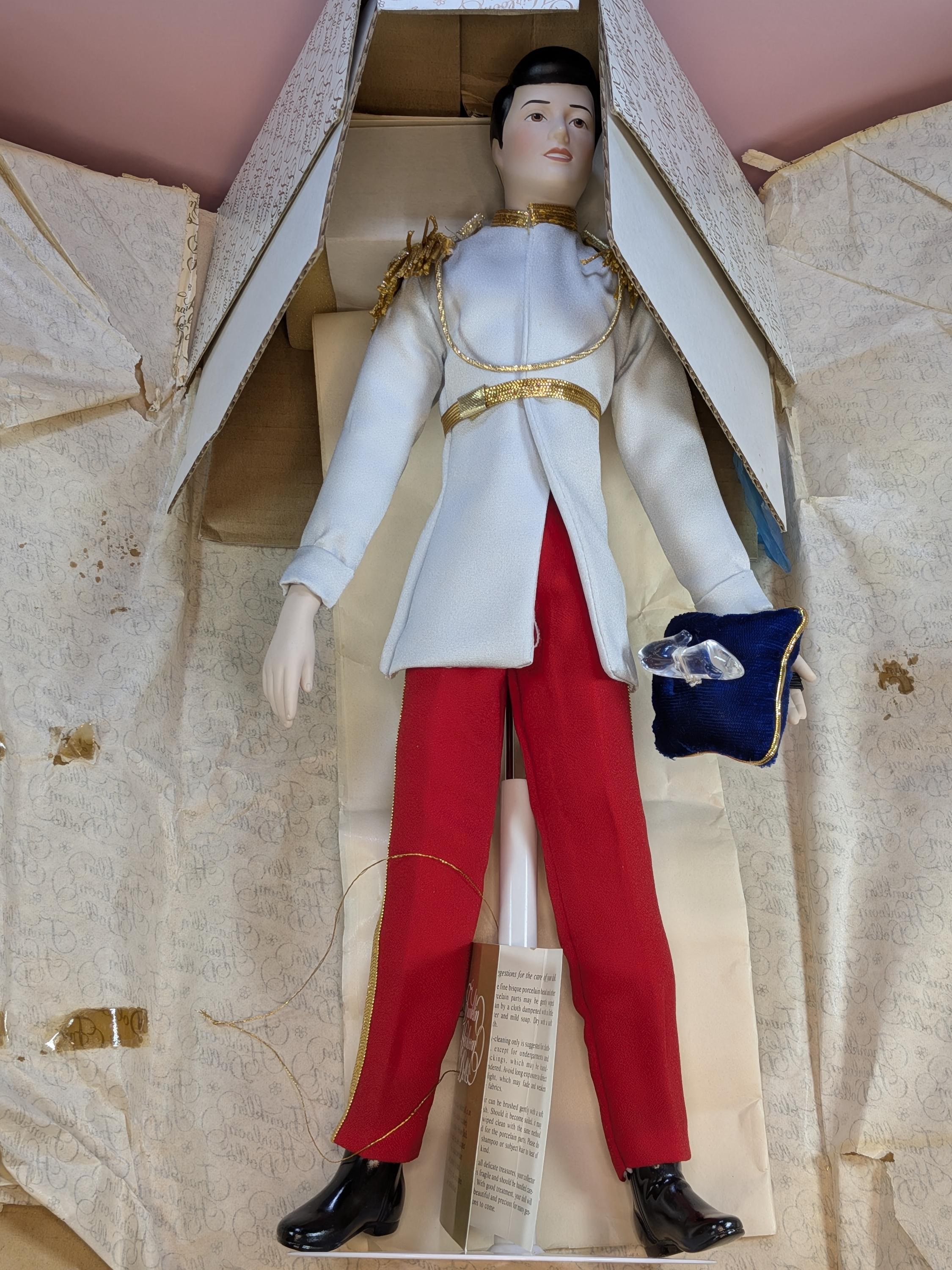 Rare Complete Franklin Mint Heirloom Disney Cinderella Prince Charming Porcelain Doll Set 1991 Vintage Bisque 15” Original Box Accessories view 14