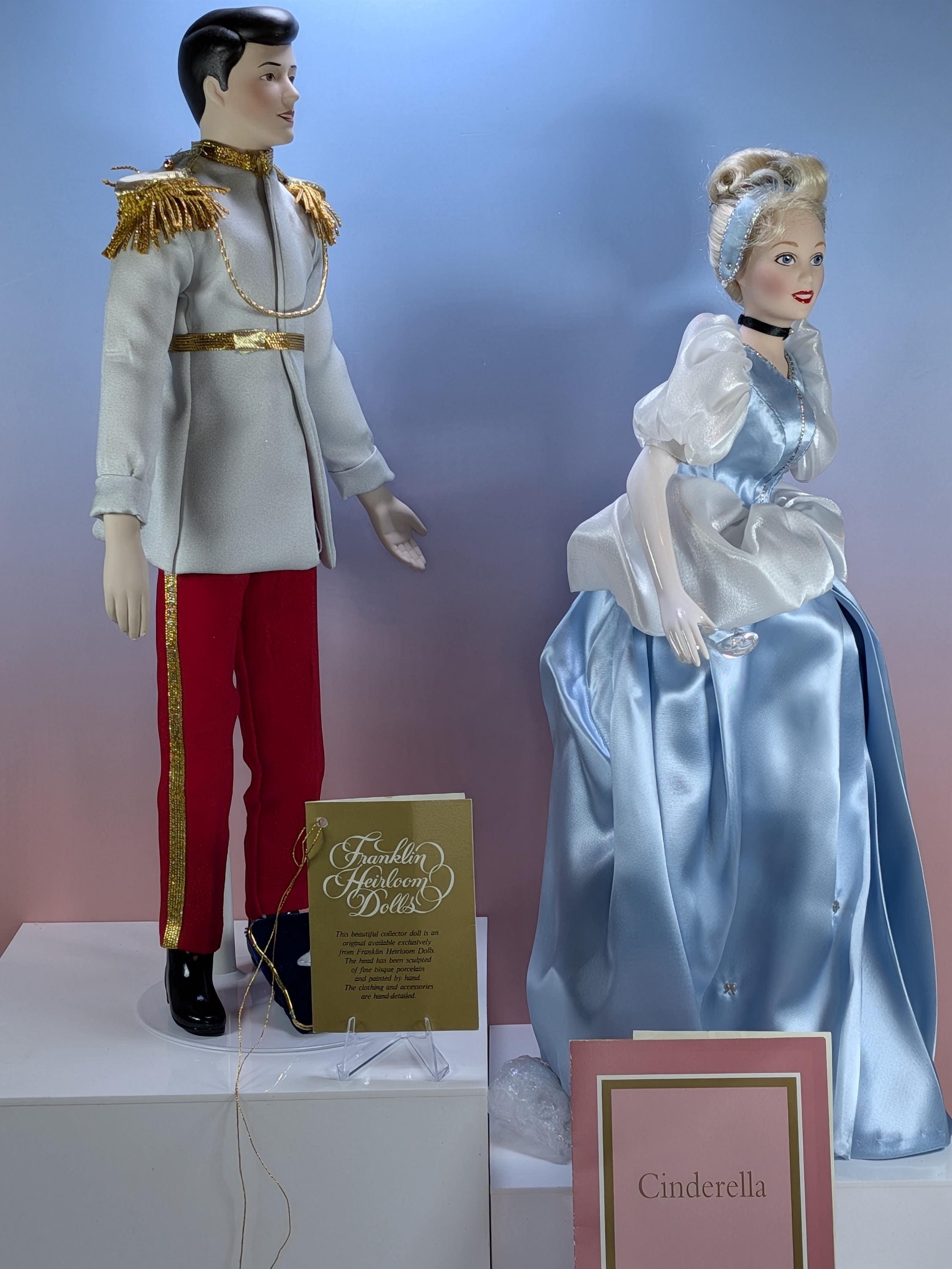 Rare Complete Franklin Mint Heirloom Disney Cinderella Prince Charming Porcelain Doll Set 1991 Vintage Bisque 15” Original Box Accessories view 4