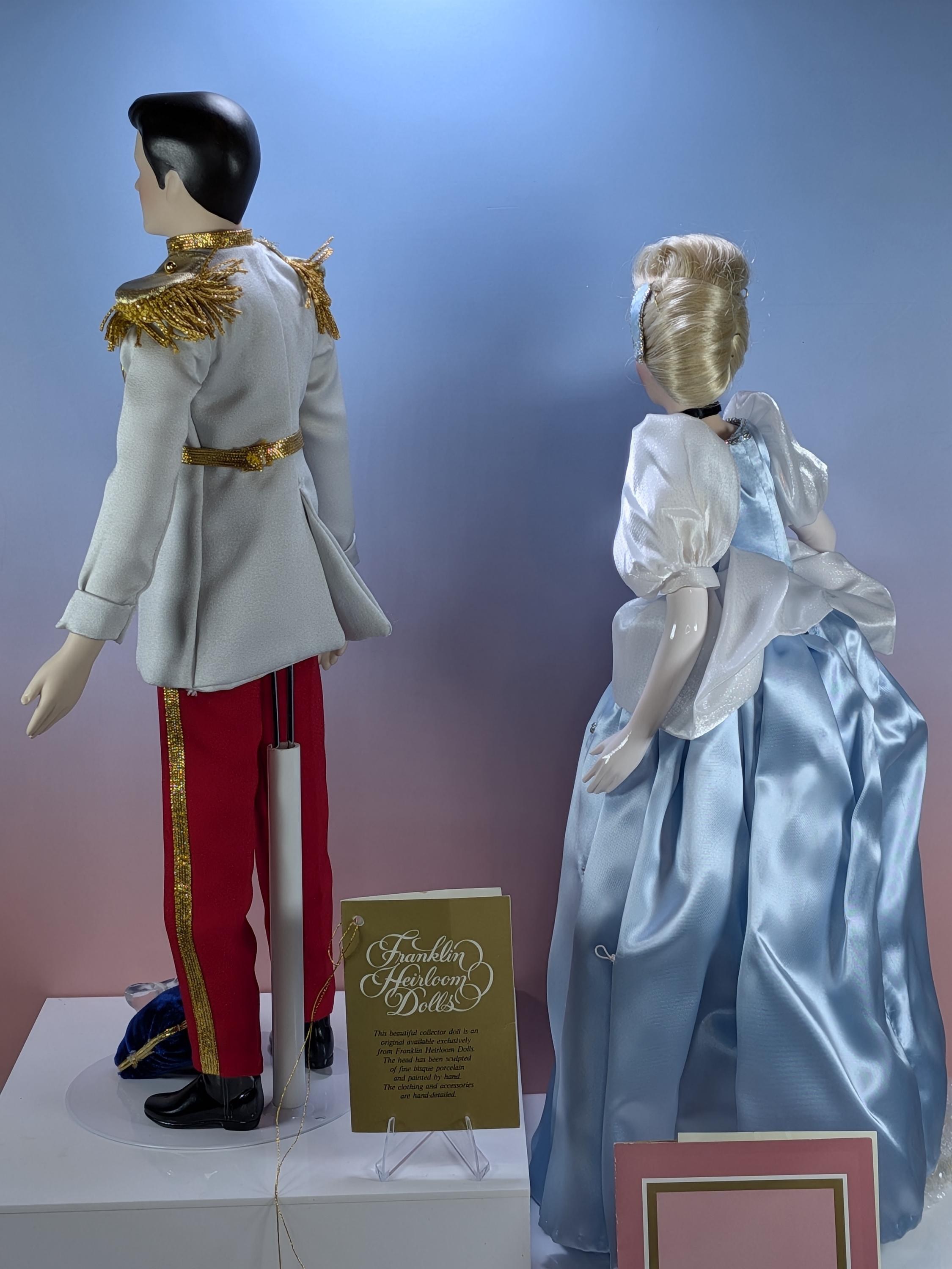 Rare Complete Franklin Mint Heirloom Disney Cinderella Prince Charming Porcelain Doll Set 1991 Vintage Bisque 15” Original Box Accessories view 7