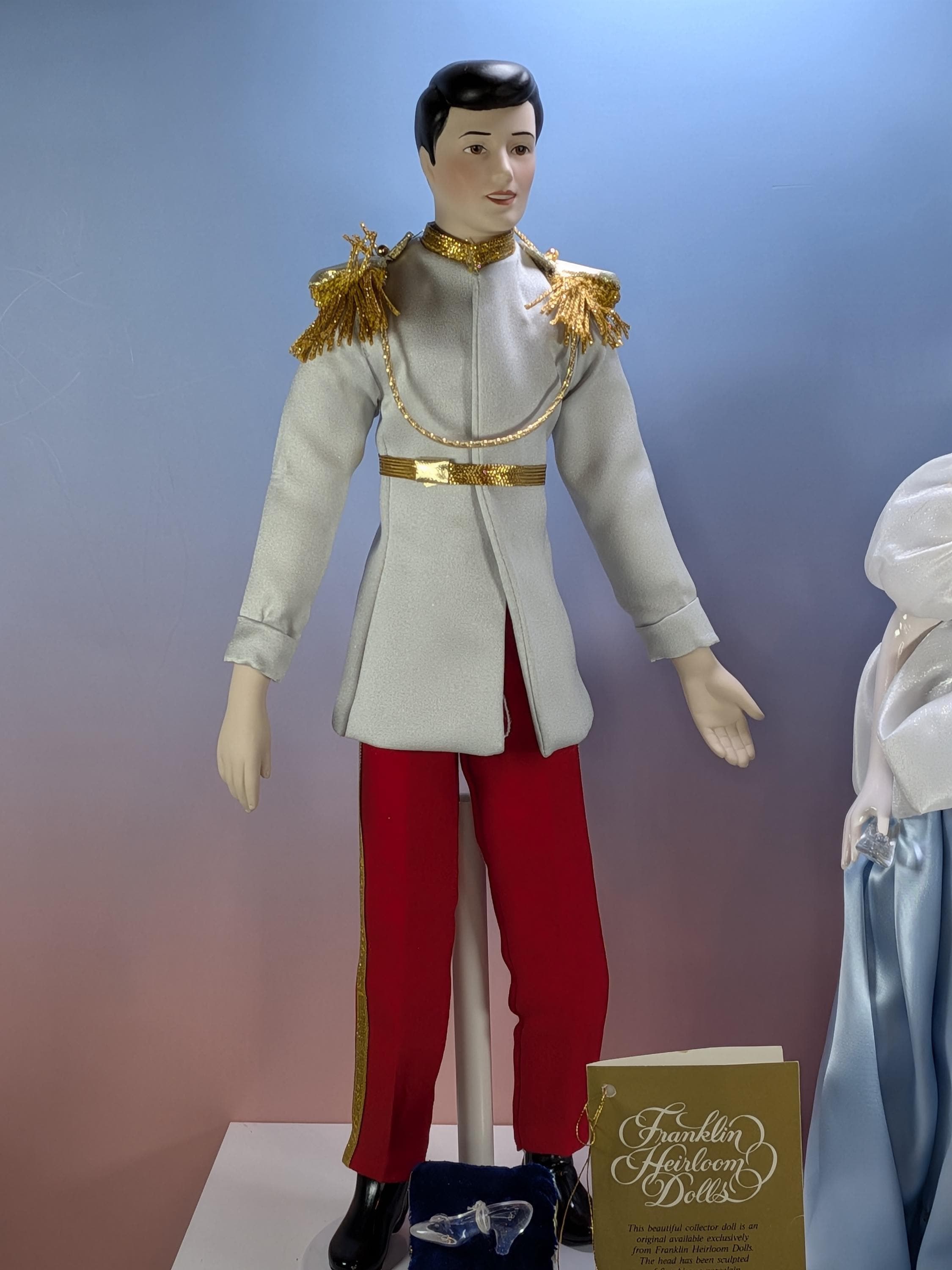Rare Complete Franklin Mint Heirloom Disney Cinderella Prince Charming Porcelain Doll Set 1991 Vintage Bisque 15” Original Box Accessories view 10