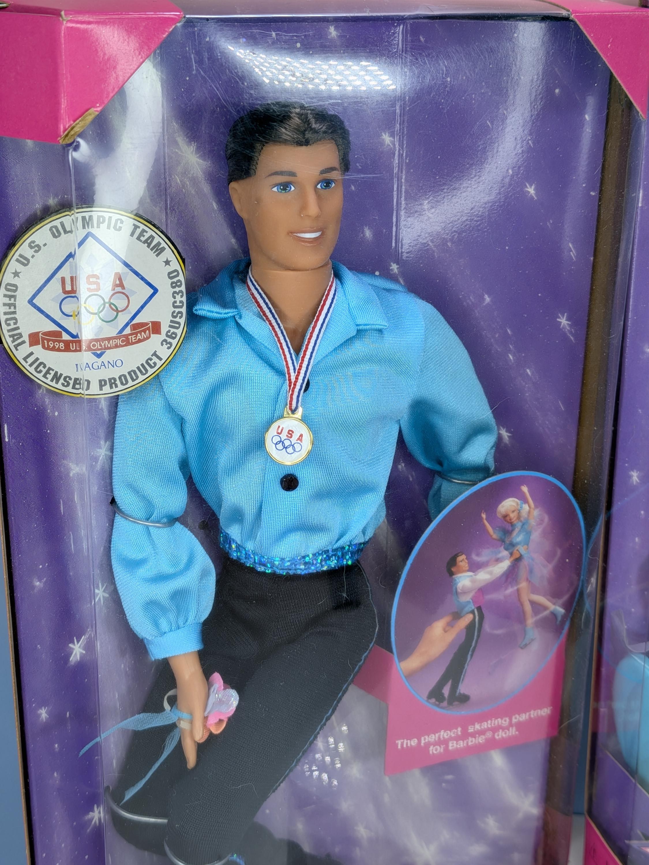 Vintage 1997 Mattel Olympic Skater Barbie and Ken Dolls NIB, Nagano 1998 Winter Games Collectible Figure Set, 90s Toys Deadstock Mint in Box view 5