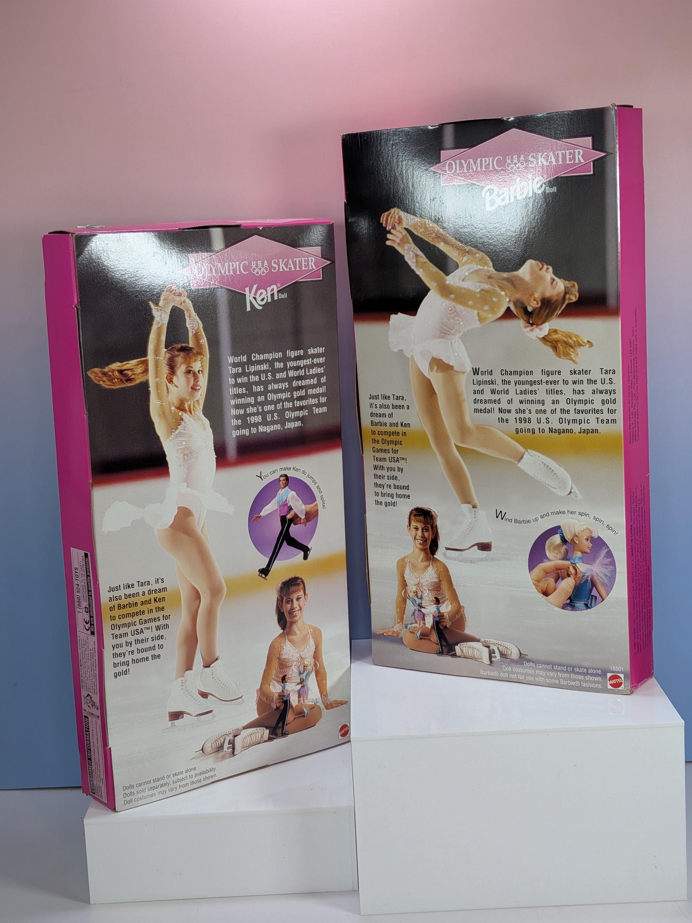 Vintage 1997 Mattel Olympic Skater Barbie and Ken Dolls NIB, Nagano 1998 Winter Games Collectible Figure Set, 90s Toys Deadstock Mint in Box view 6