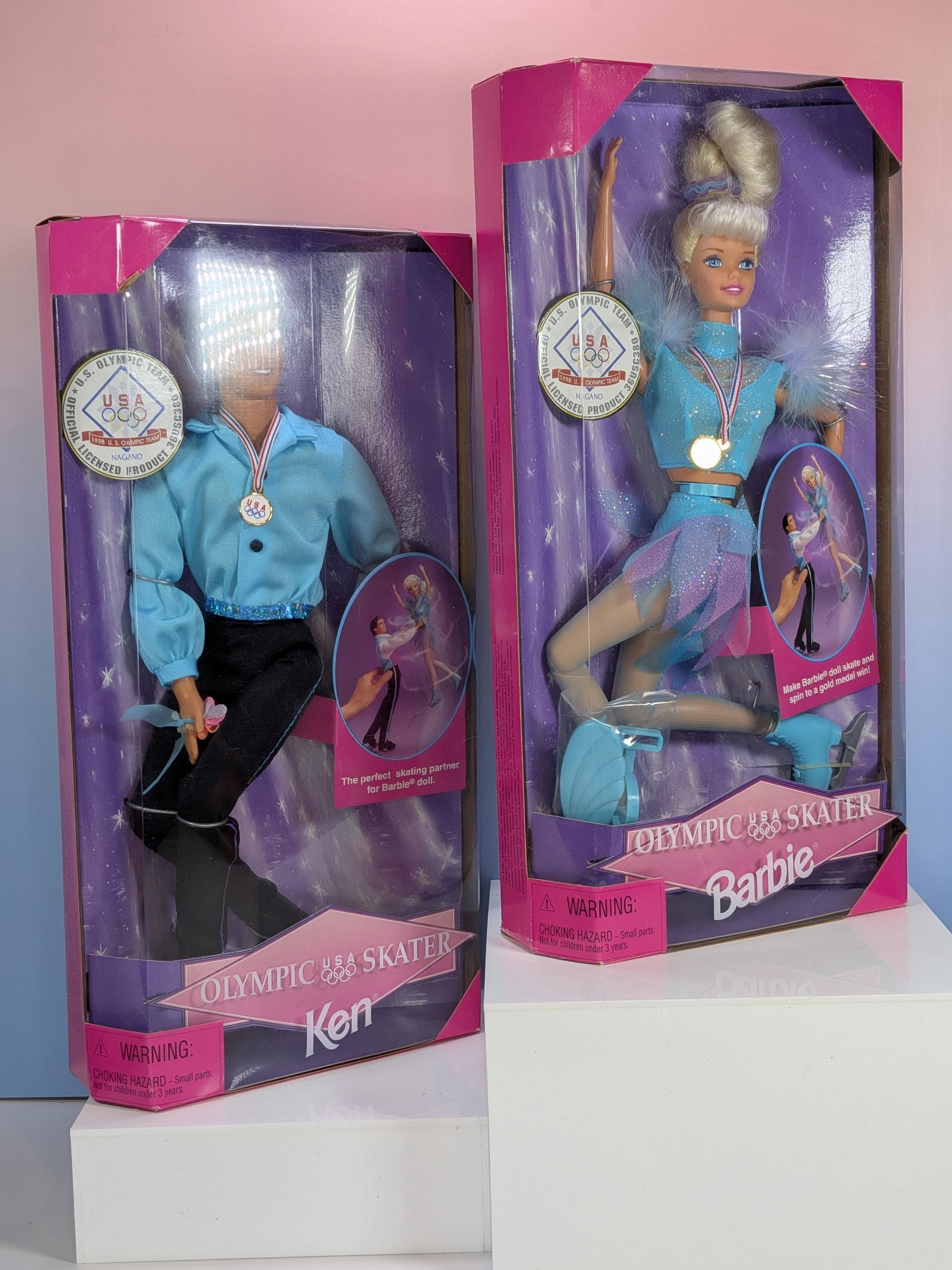 Vintage 1997 Mattel Olympic Skater Barbie and Ken Dolls NIB, Nagano 1998 Winter Games Collectible Figure Set, 90s Toys Deadstock Mint in Box view 8