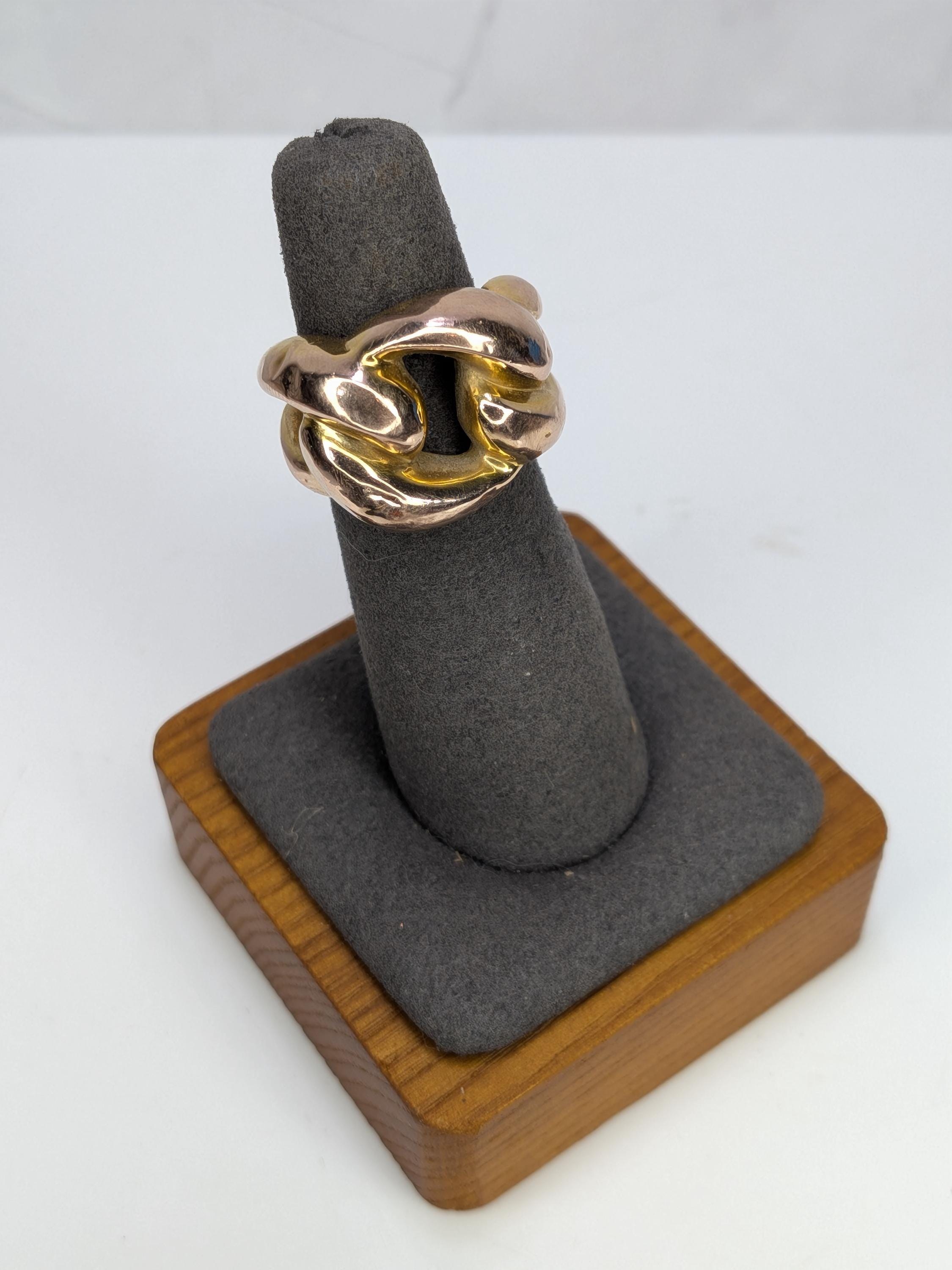 Vintage 14K Gold Italian Curb Link Ring 1758AR Arezzo, Golden Clef Solid Yellow Gold Chunky Cuban Band, Grandmillennial Estate Jewelry view 8