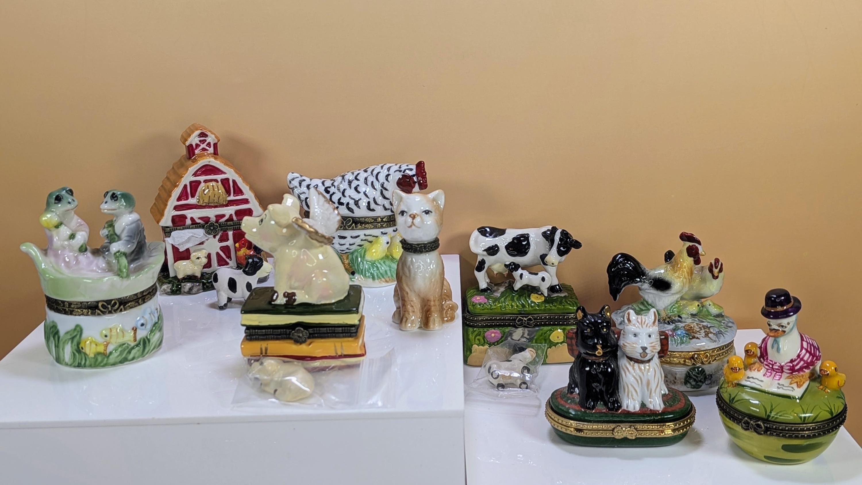 Vintage Direct Connection & Herco Fine Porcelain Hinged Trinket Box Collection - Rare Curated 9-Piece Barnyard Theme Set