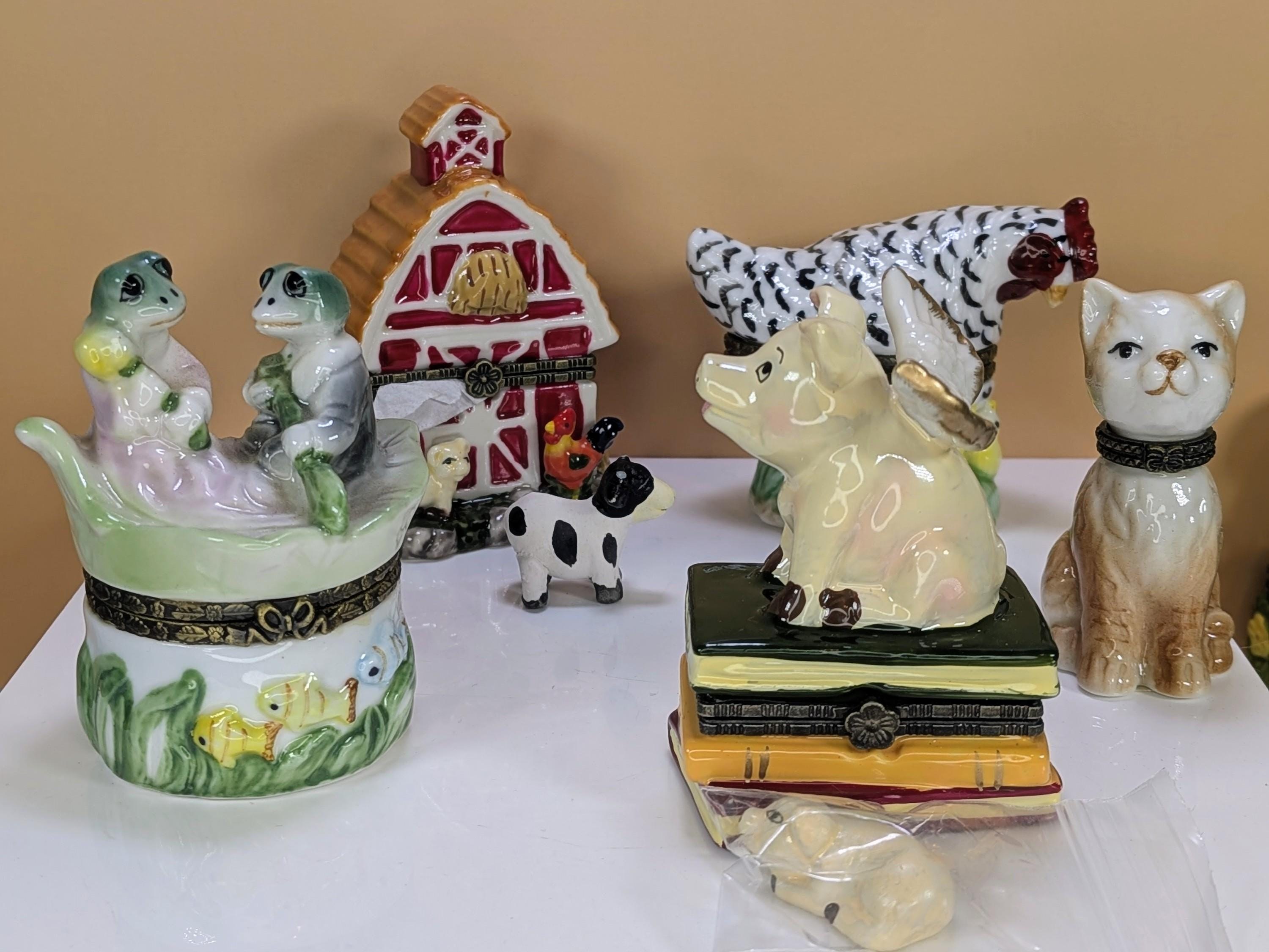 Vintage Direct Connection & Herco Fine Porcelain Hinged Trinket Box Collection - Rare Curated 9-Piece Barnyard Theme Set view 2