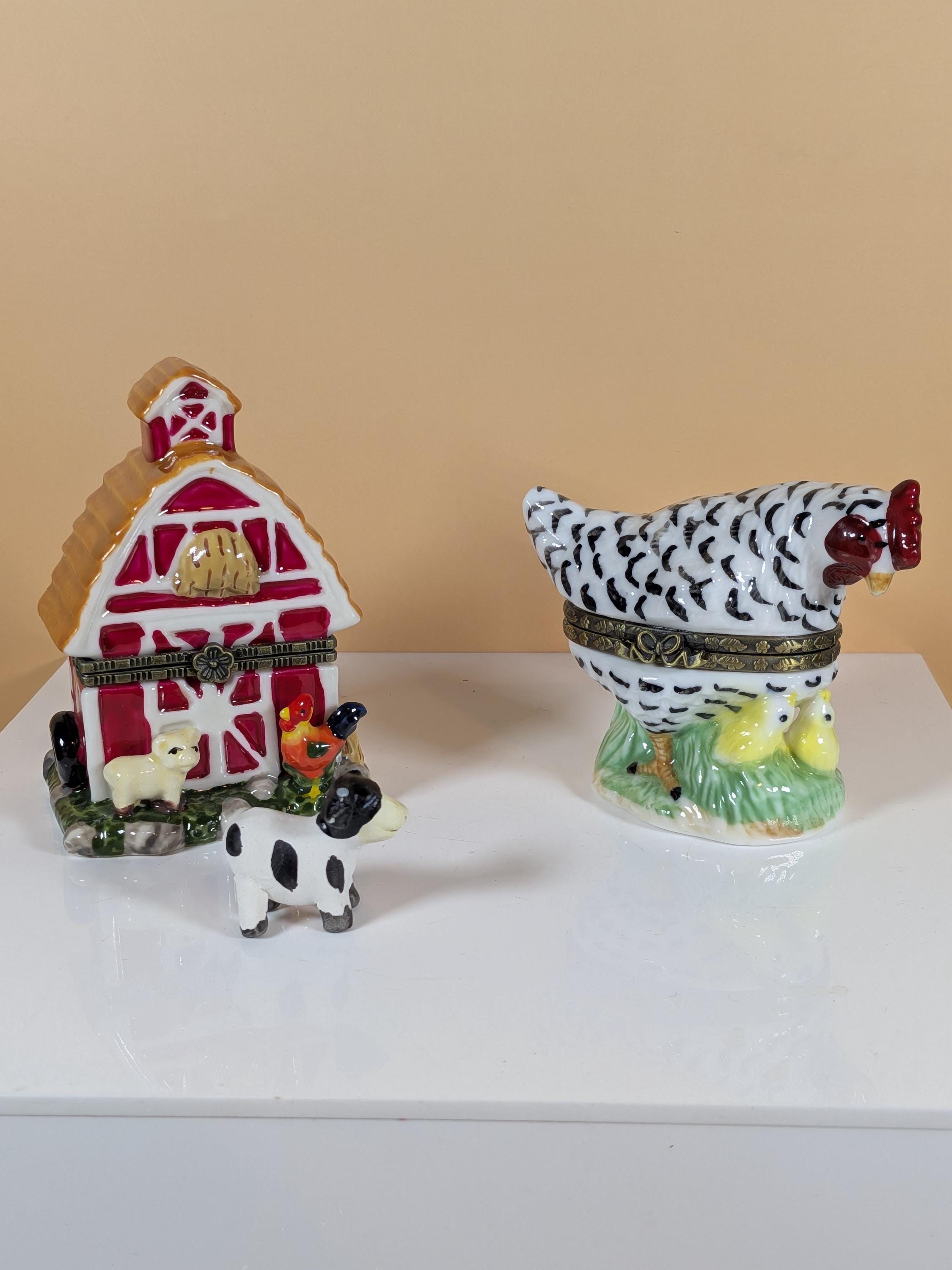 Vintage Direct Connection & Herco Fine Porcelain Hinged Trinket Box Collection - Rare Curated 9-Piece Barnyard Theme Set view 3
