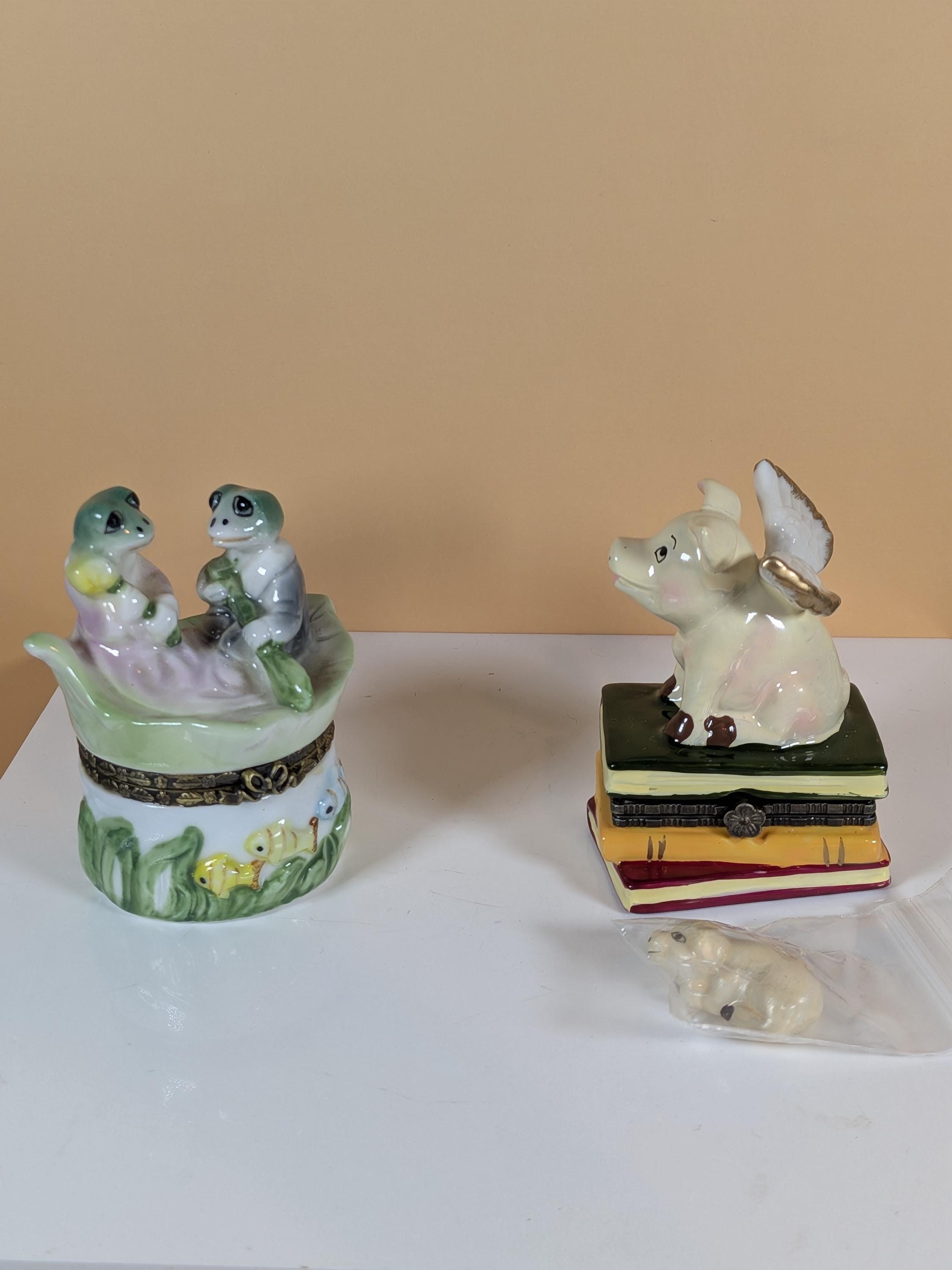Vintage Direct Connection & Herco Fine Porcelain Hinged Trinket Box Collection - Rare Curated 9-Piece Barnyard Theme Set view 4
