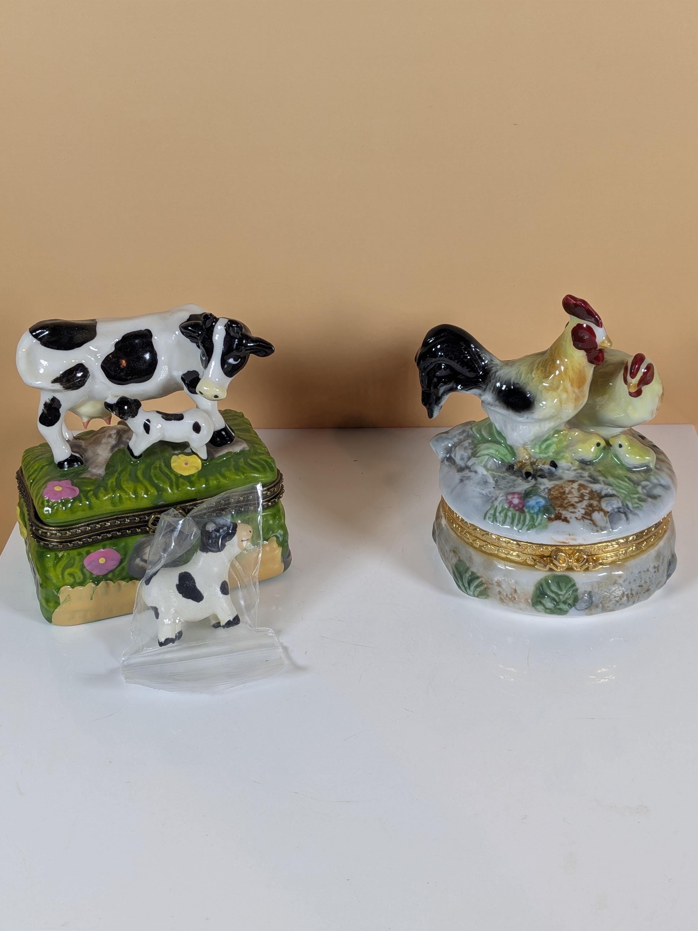 Vintage Direct Connection & Herco Fine Porcelain Hinged Trinket Box Collection - Rare Curated 9-Piece Barnyard Theme Set view 5