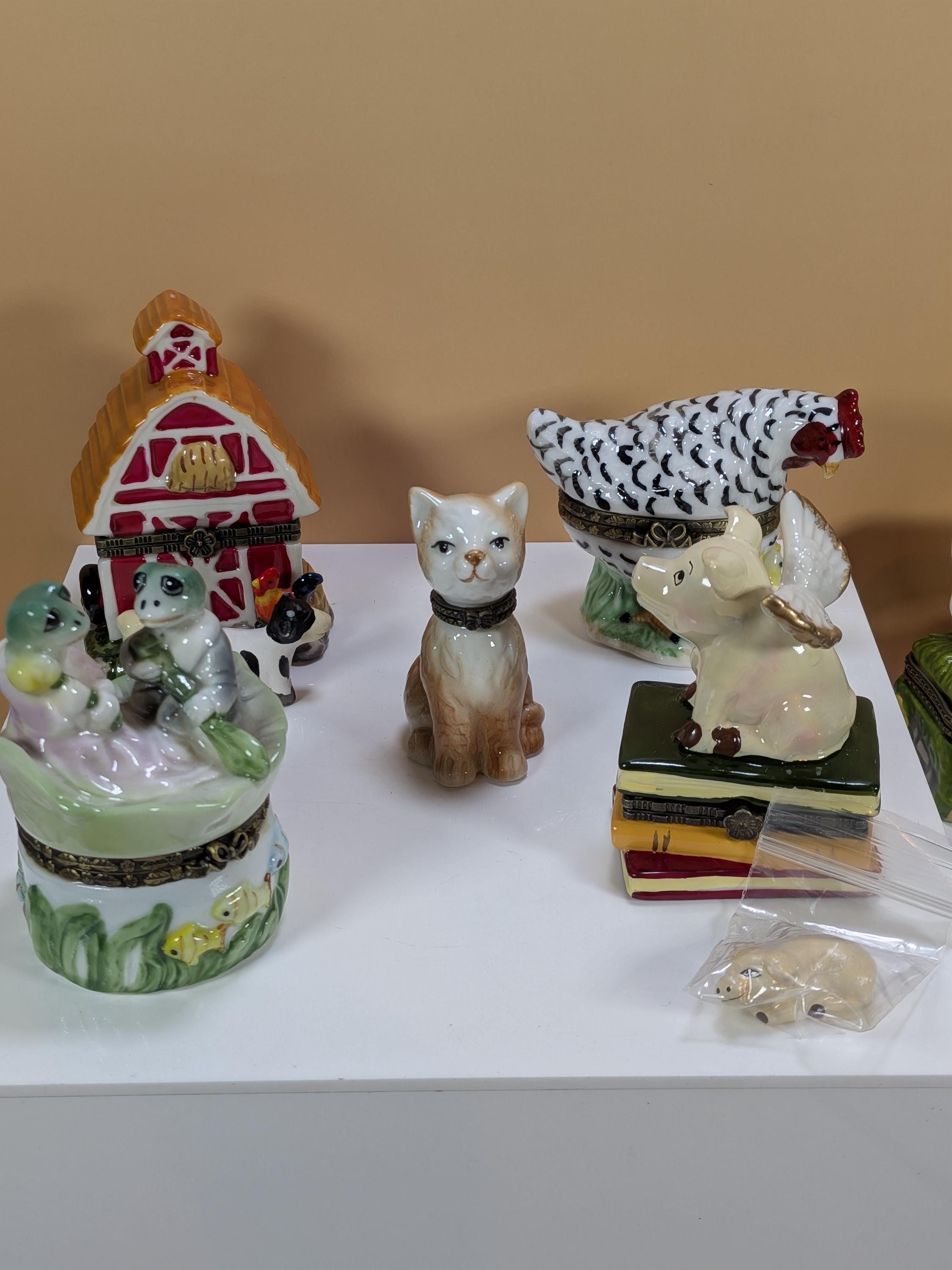 Vintage Direct Connection & Herco Fine Porcelain Hinged Trinket Box Collection - Rare Curated 9-Piece Barnyard Theme Set view 8