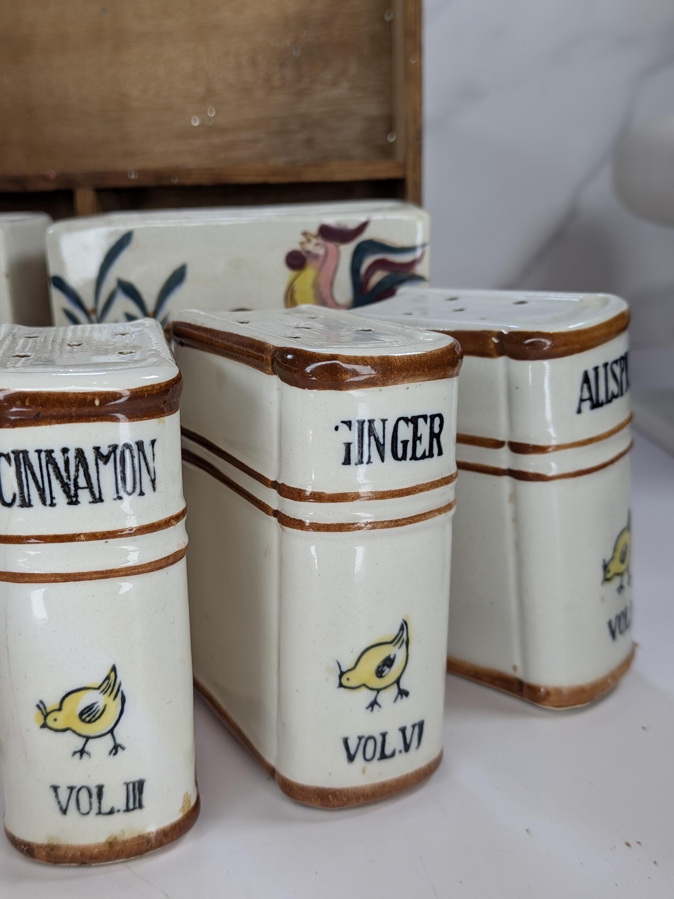 Vintage Mid Century Curated Kitchen Bundle - Fred Roberts Rooster Spice Rack - and Italian Hand Painted Ceramic Sun Moon Jello Molds view 17