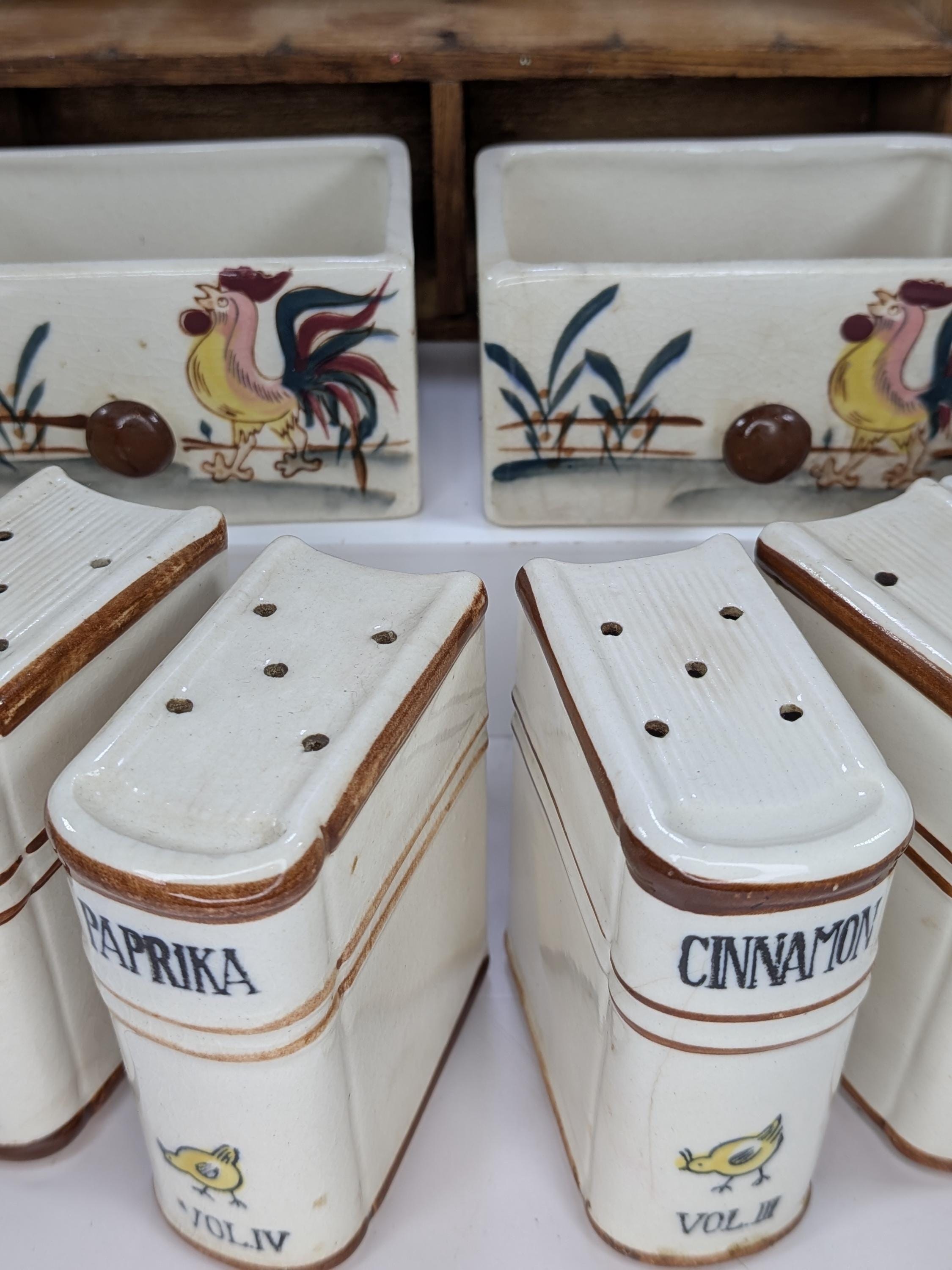 Vintage Mid Century Curated Kitchen Bundle - Fred Roberts Rooster Spice Rack - and Italian Hand Painted Ceramic Sun Moon Jello Molds view 18
