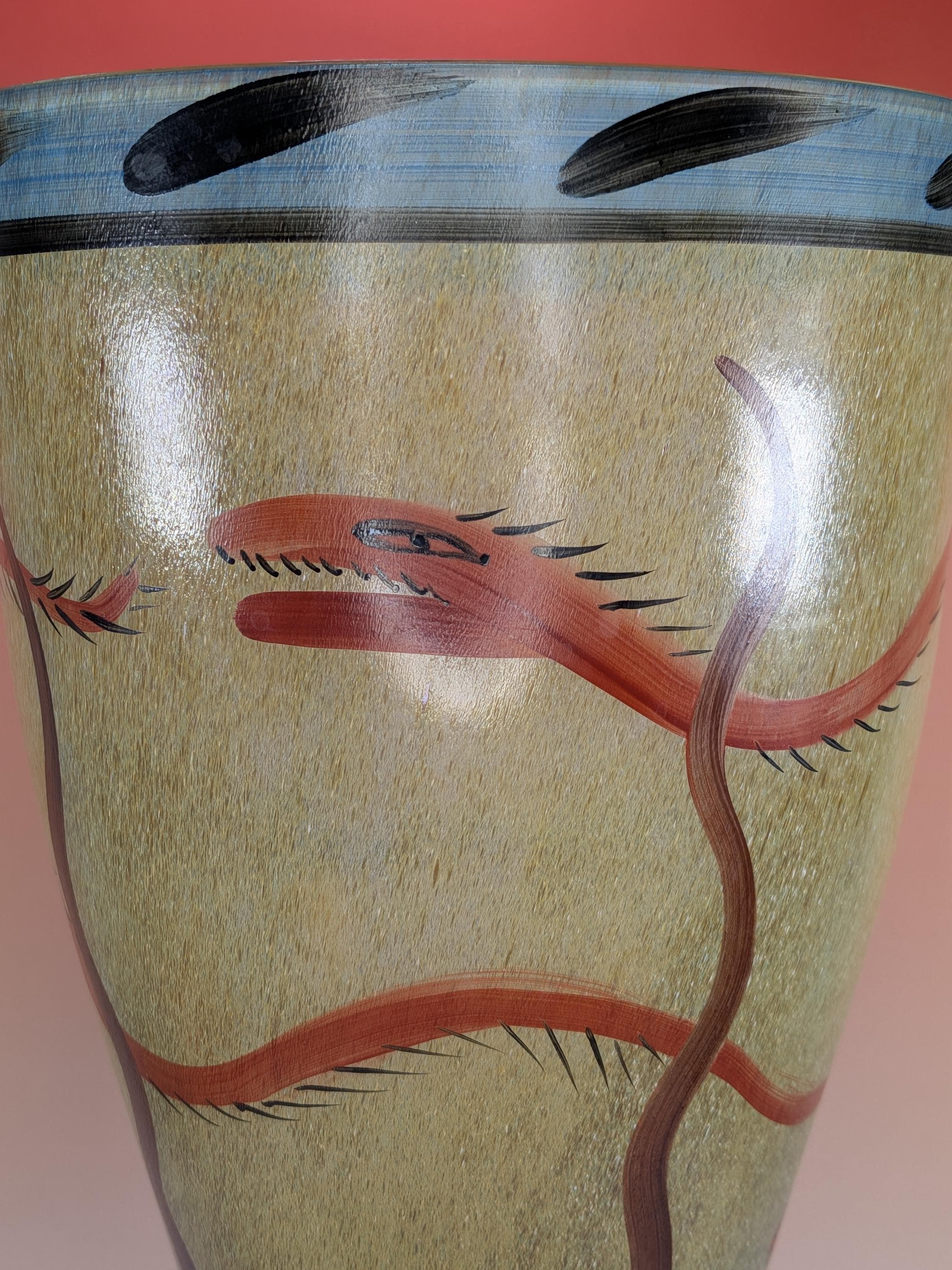 Kosta Boda Nevada Glass Vase Signed Ulrica Hydman Vallien 13" Swedish Art Glass Hand Painted Desert Serpent Vintage - Immaculate Condition view 11
