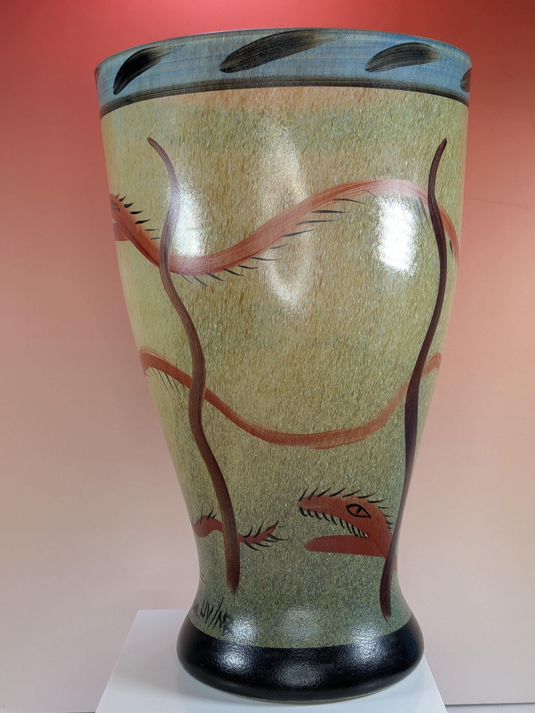 Kosta Boda Nevada Glass Vase Signed Ulrica Hydman Vallien 13" Swedish Art Glass Hand Painted Desert Serpent Vintage - Immaculate Condition view 3