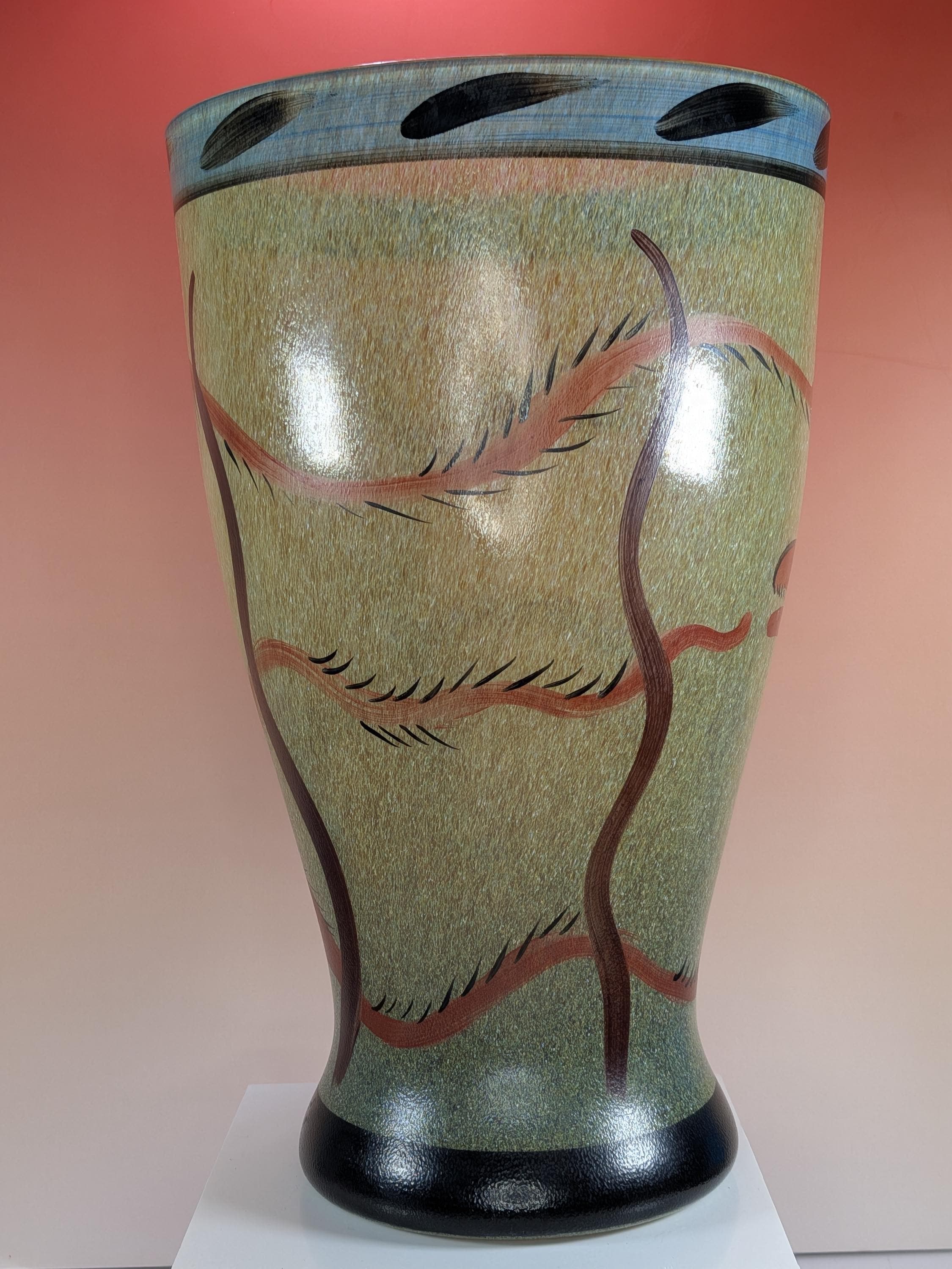 Kosta Boda Nevada Glass Vase Signed Ulrica Hydman Vallien 13" Swedish Art Glass Hand Painted Desert Serpent Vintage - Immaculate Condition view 5