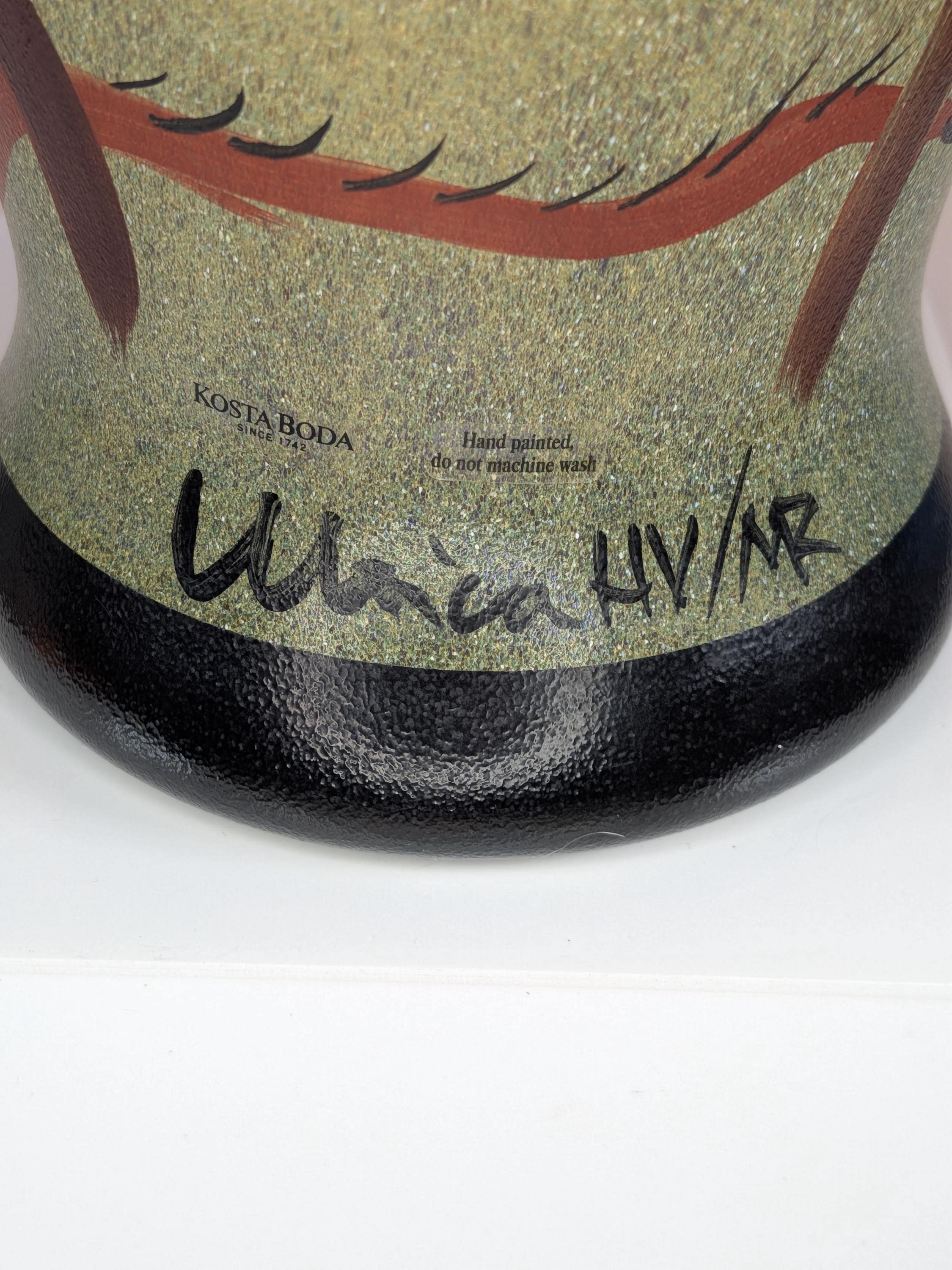 Kosta Boda Nevada Glass Vase Signed Ulrica Hydman Vallien 13" Swedish Art Glass Hand Painted Desert Serpent Vintage - Immaculate Condition view 7