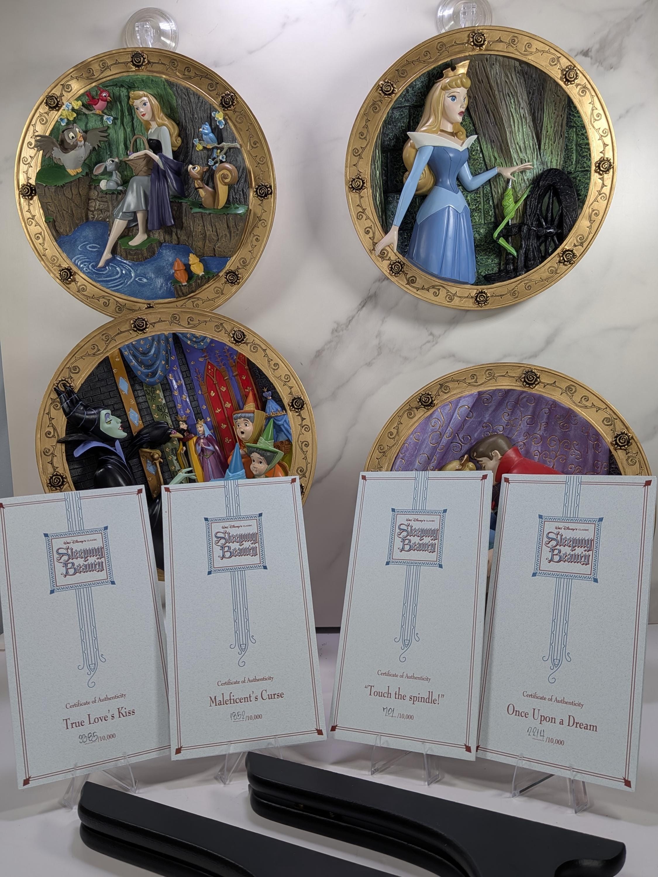 Complete Set of 4 Vintage Disney Store Sleeping Beauty 3D Sculptural Plates - Limited Edition - Mint in Box - with all 4 COAs view 2