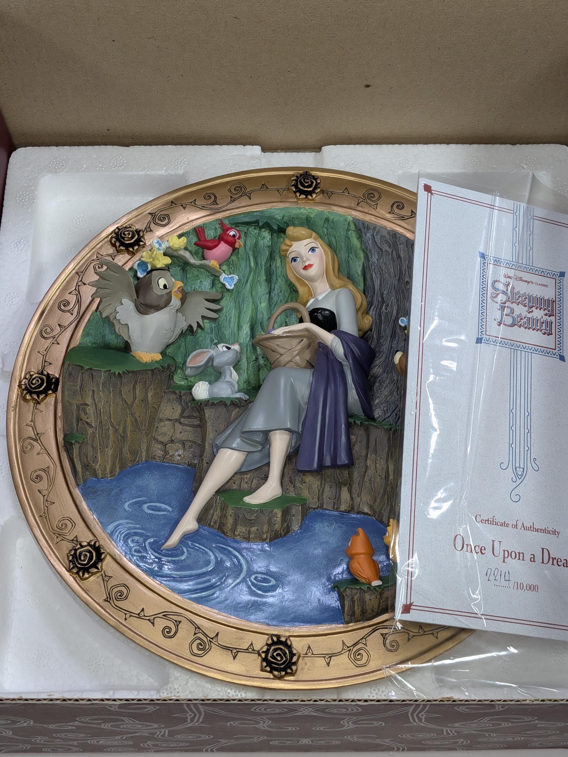 Complete Set of 4 Vintage Disney Store Sleeping Beauty 3D Sculptural Plates - Limited Edition - Mint in Box - with all 4 COAs view 4