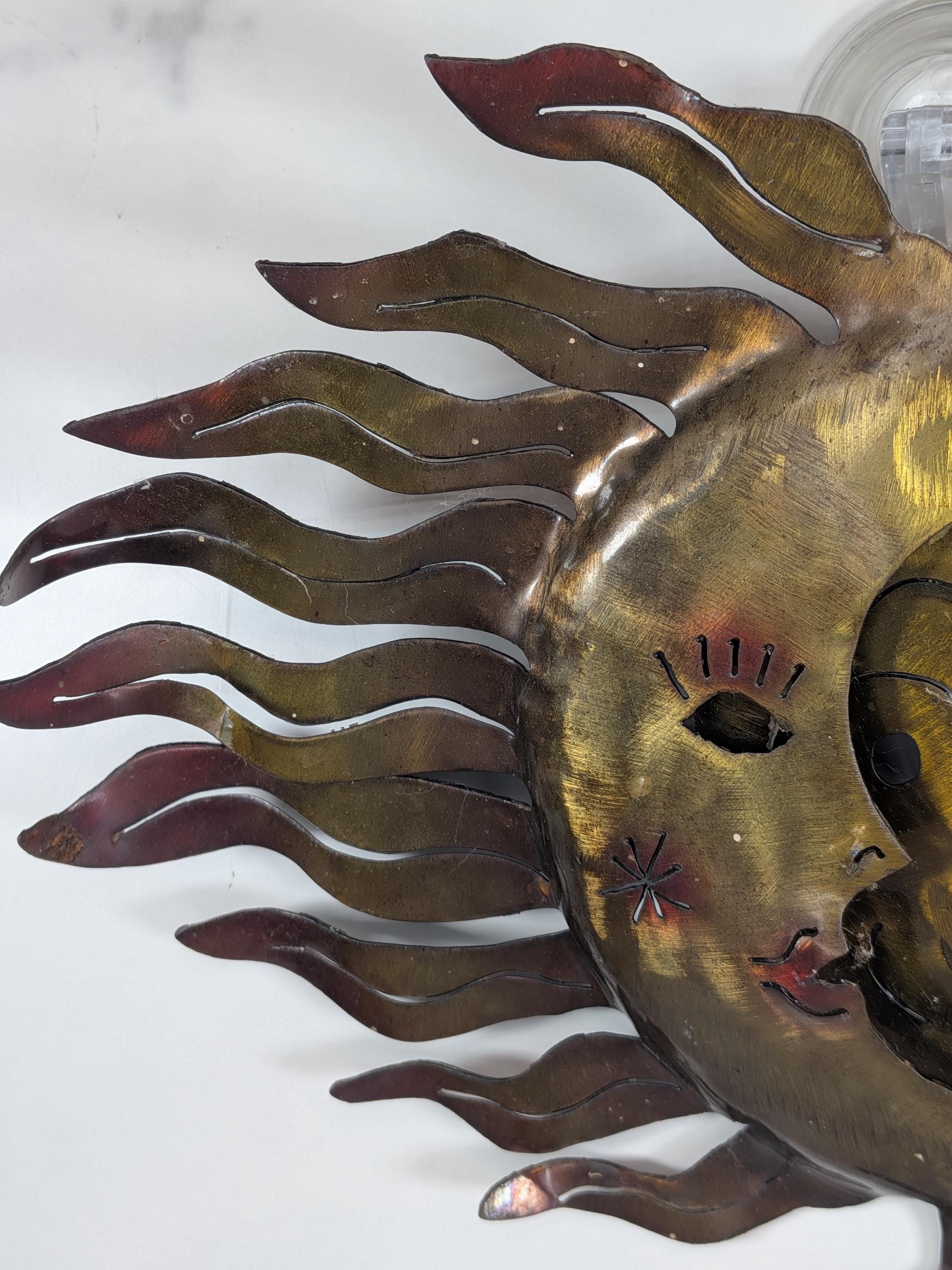 Vintage Celestial Metal Wall Art - Copper Sun and Moon Burst Sculpture -Boho Outdoor Garden Patio Hanging Plaque Large 90s Cosmic Home Decor view 7