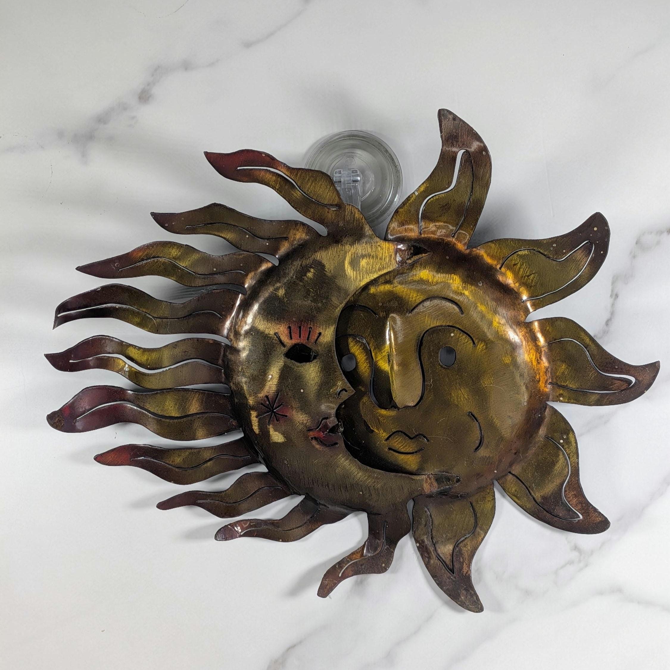 Vintage Celestial Metal Wall Art - Copper Sun and Moon Burst Sculpture -Boho Outdoor Garden Patio Hanging Plaque Large 90s Cosmic Home Decor view 9