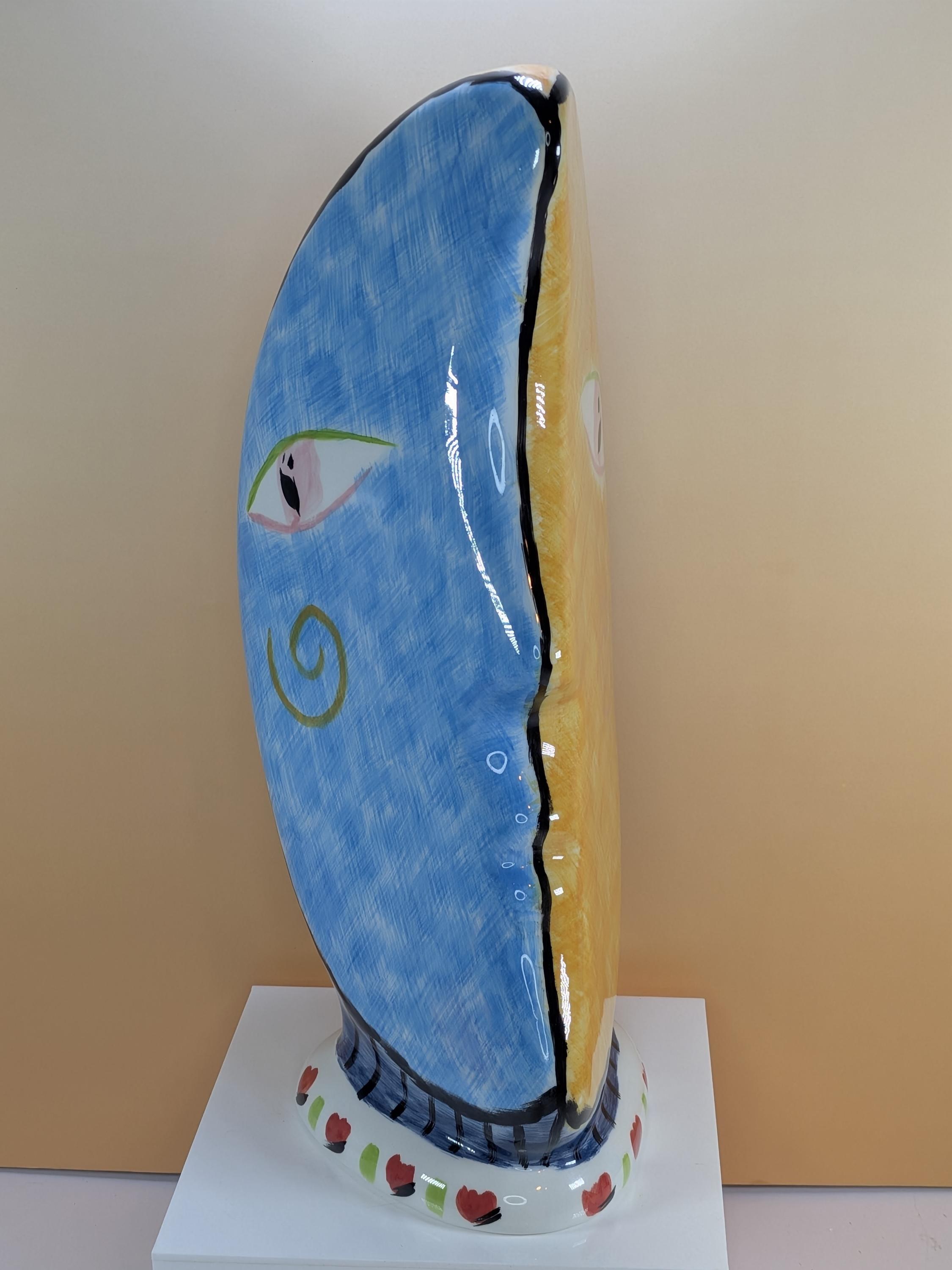 Vintage Bella Casa by Ganz Abstract Face Vase - 13” Nevada Series - Cubist Ceramic Profile view 2