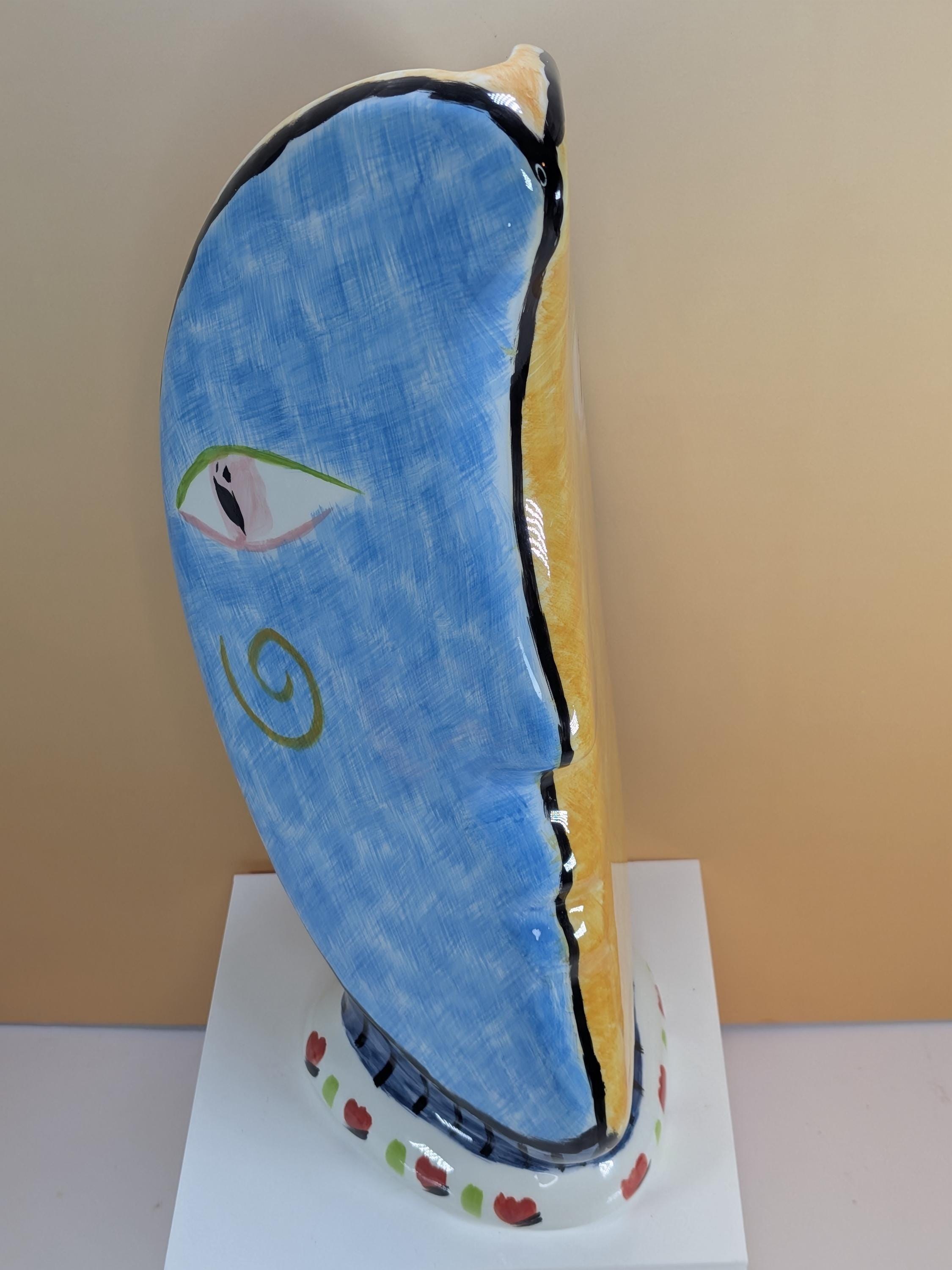 Vintage Bella Casa by Ganz Abstract Face Vase - 13” Nevada Series - Cubist Ceramic Profile view 11