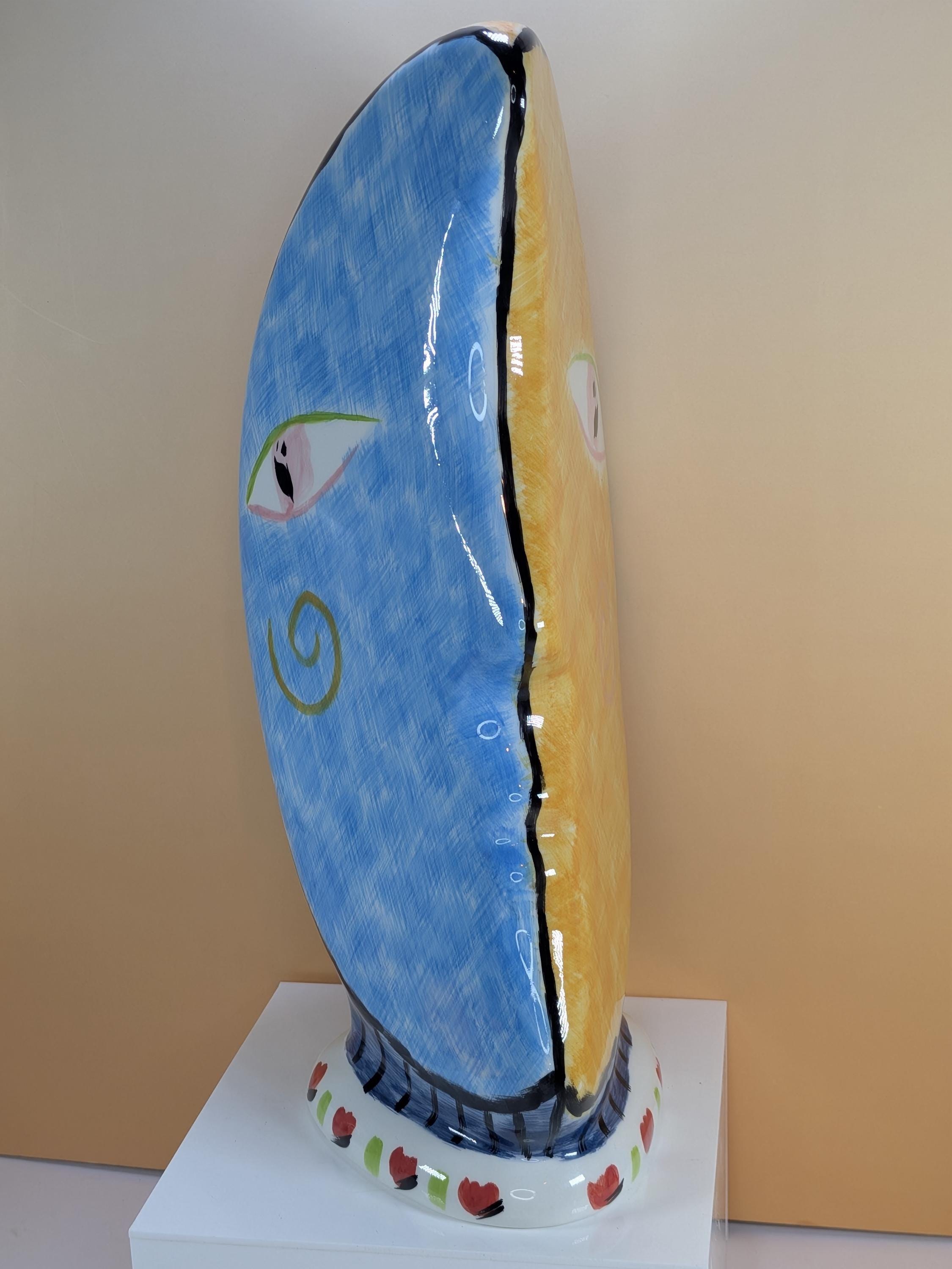 Vintage Bella Casa by Ganz Abstract Face Vase - 13” Nevada Series - Cubist Ceramic Profile view 13