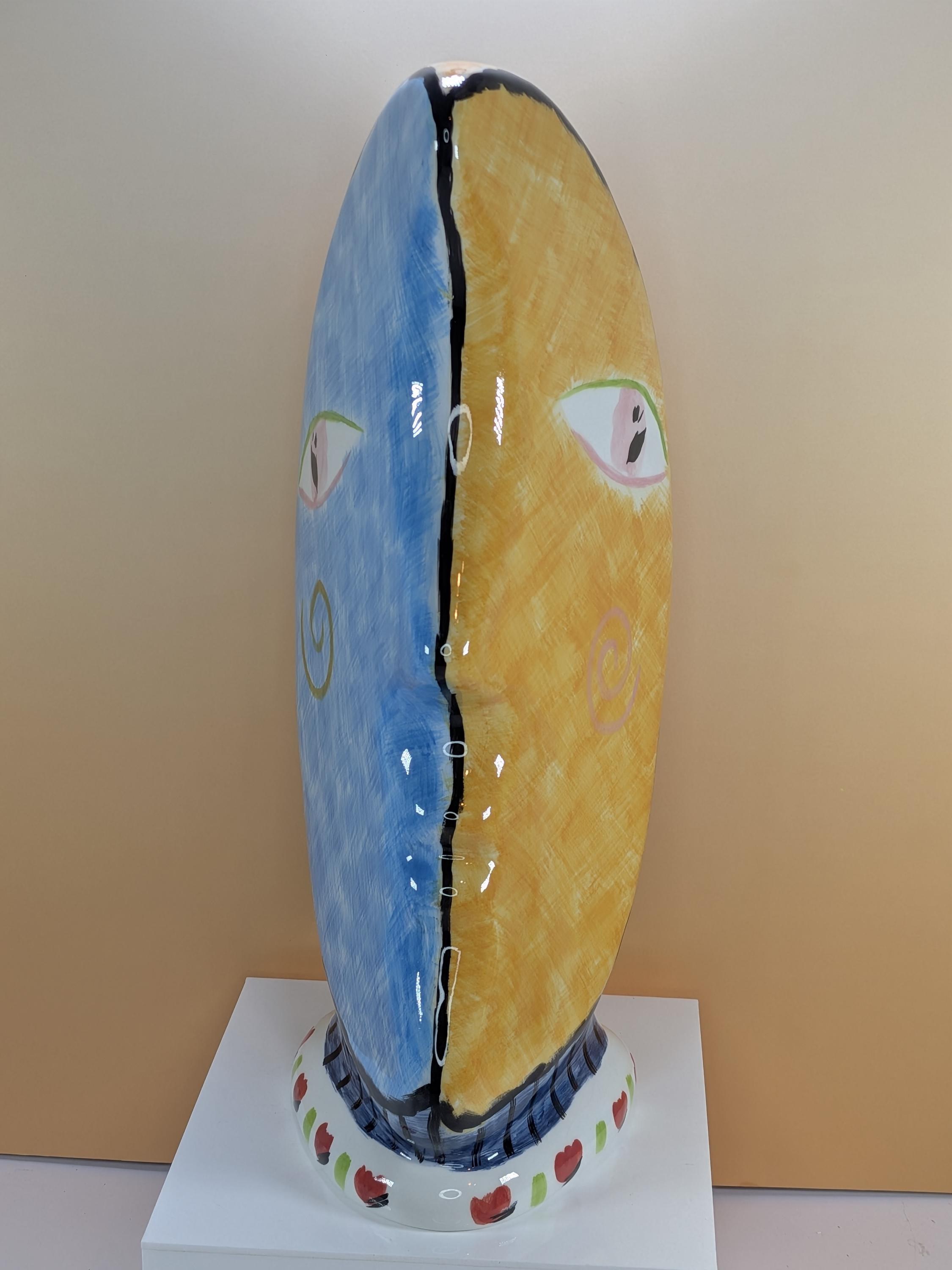 Vintage Bella Casa by Ganz Abstract Face Vase - 13” Nevada Series - Cubist Ceramic Profile view 3