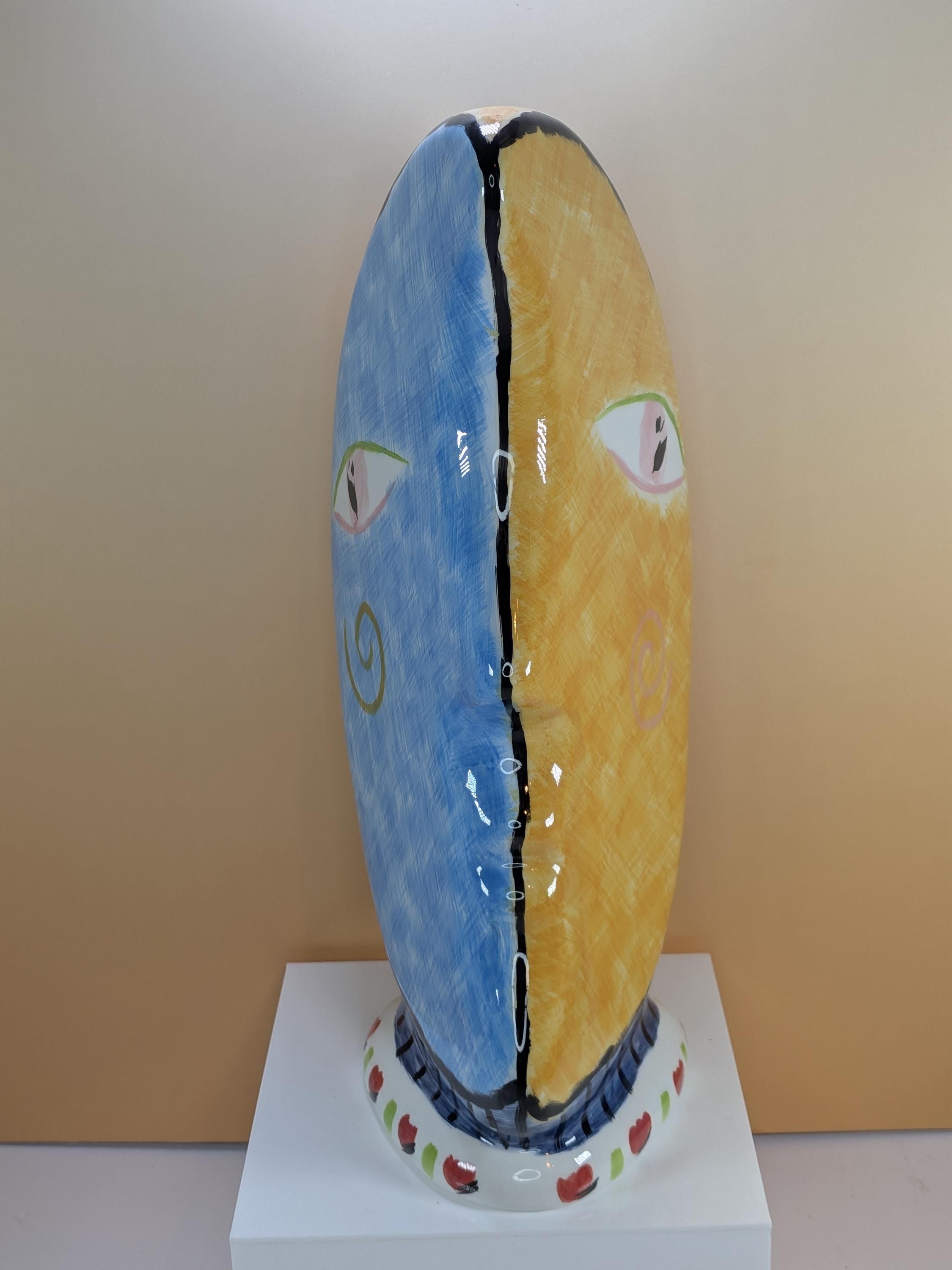 Vintage Bella Casa by Ganz Abstract Face Vase - 13” Nevada Series - Cubist Ceramic Profile view 7