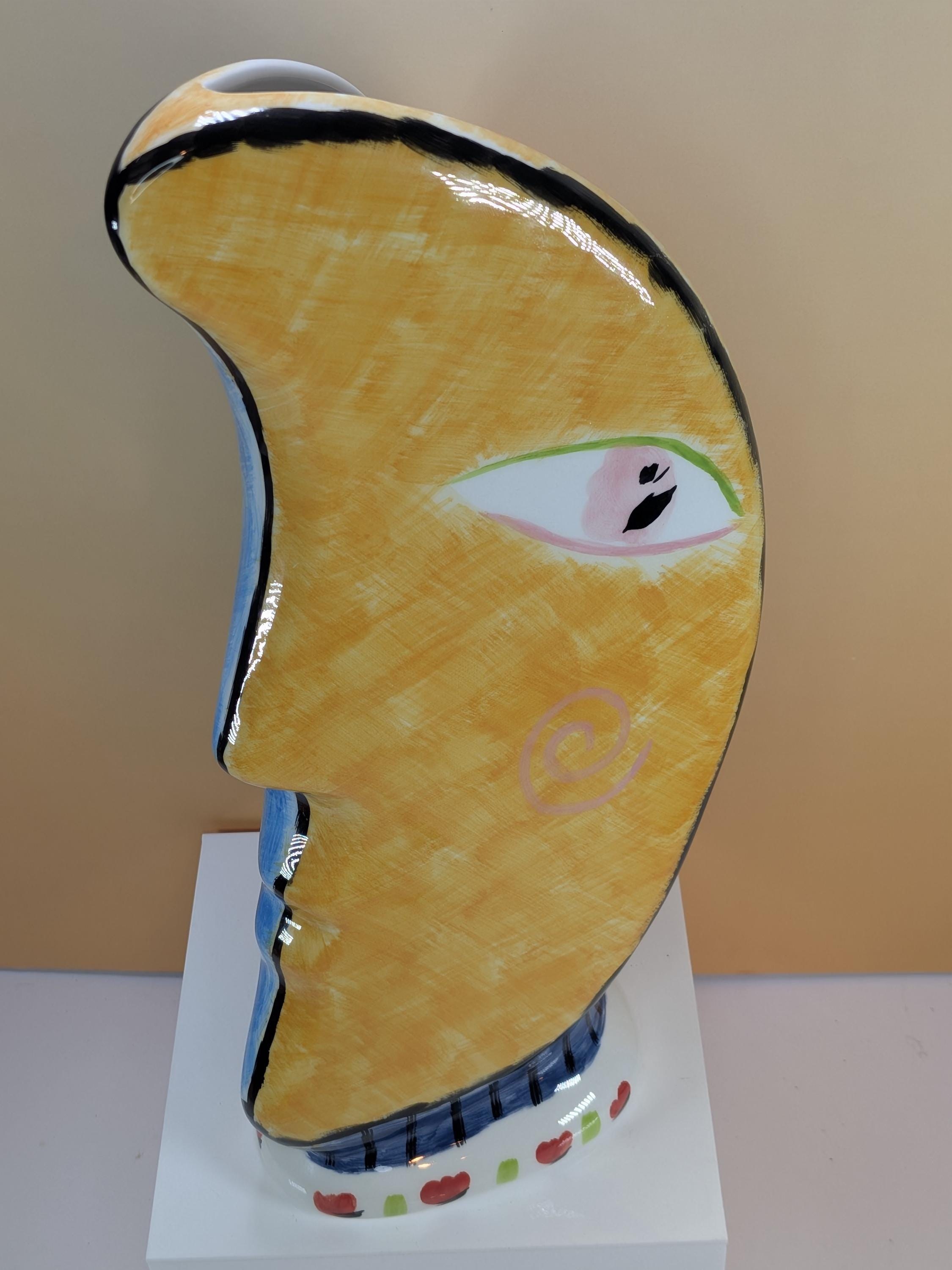 Vintage Bella Casa by Ganz Abstract Face Vase - 13” Nevada Series - Cubist Ceramic Profile view 10