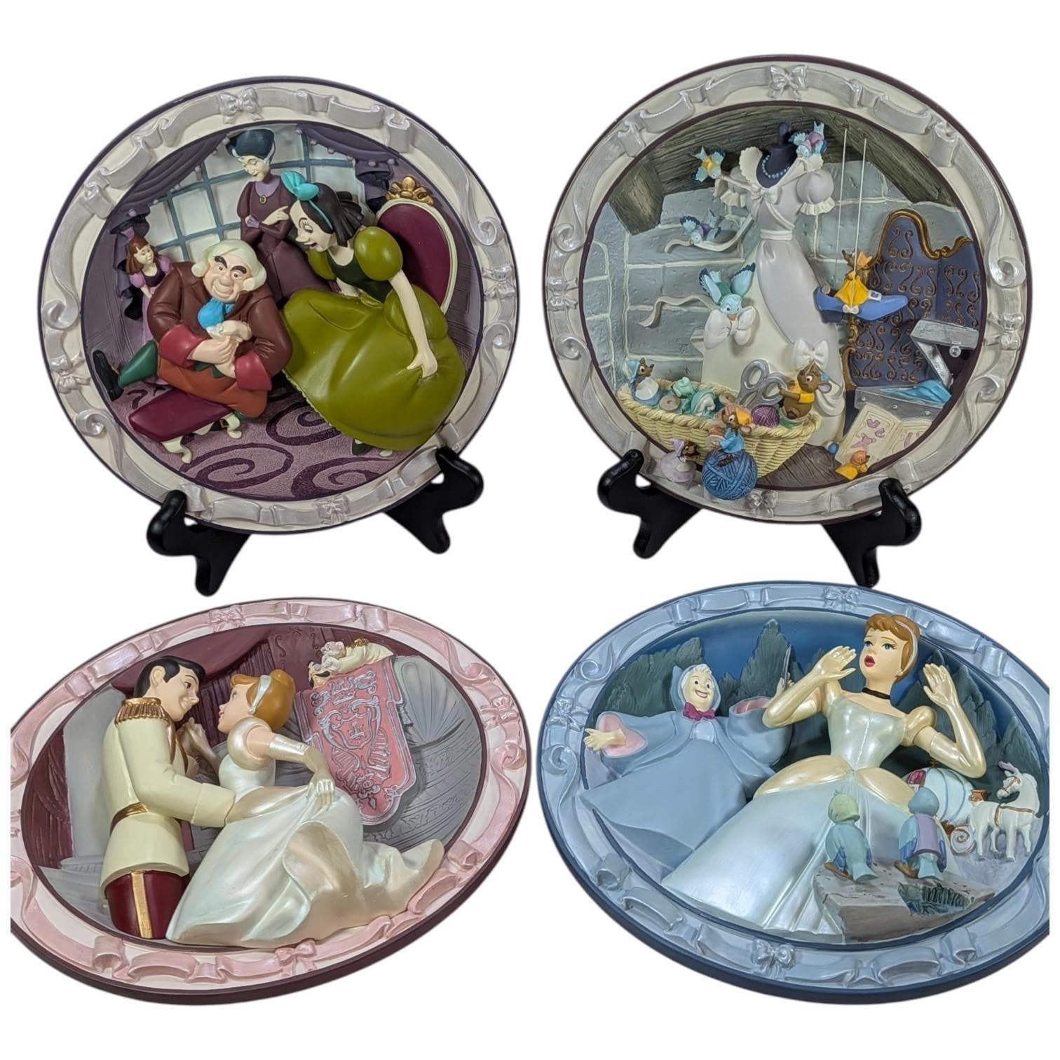 Complete Set of 4 Rare Vintage 90s Disney Store Cinderella 3D Sculptural Plates - Limited Edition - Like New - Original Boxes & COAs view 2