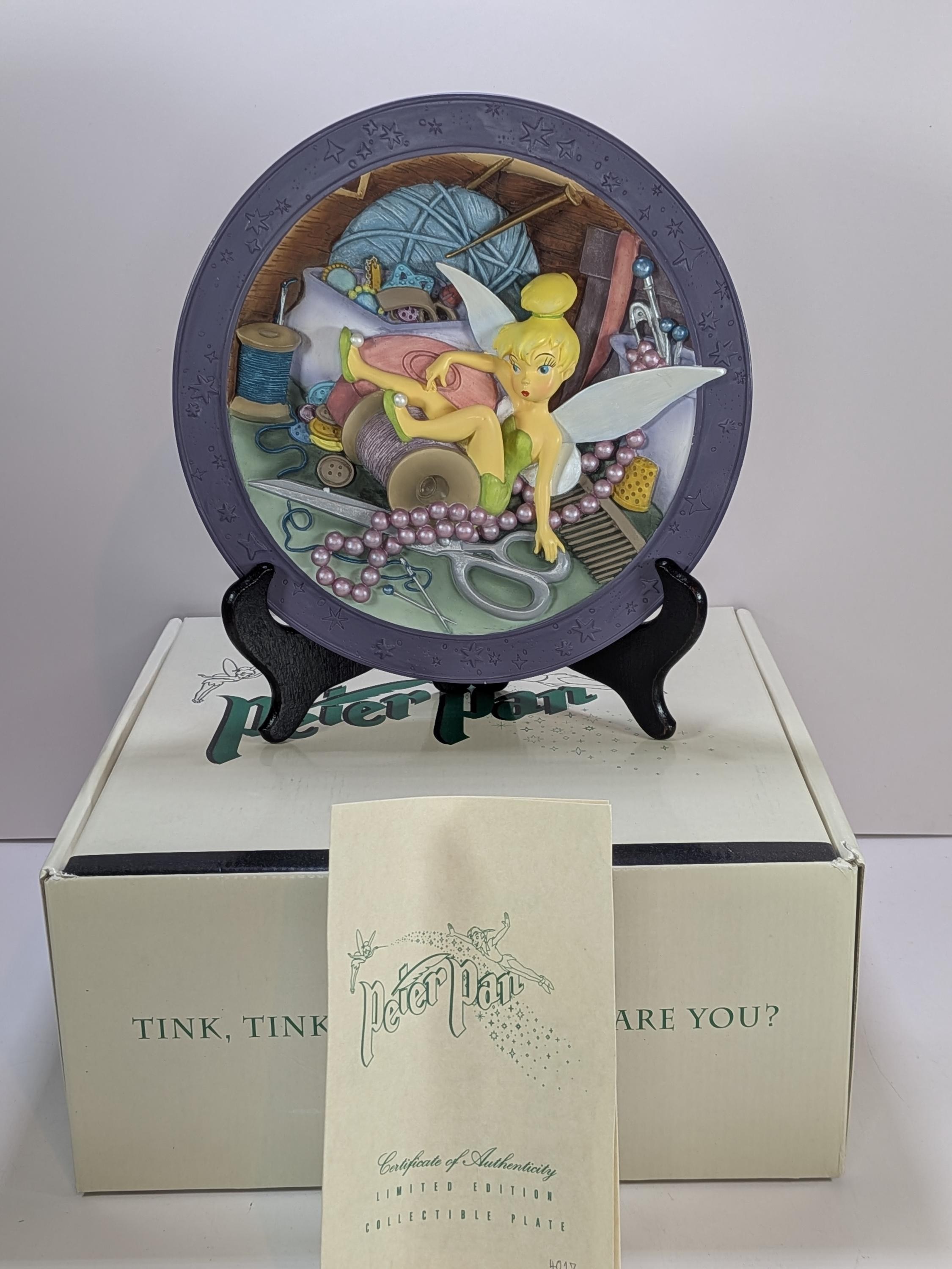 Complete Set of 4 Rare Vintage Disney Store Peter Pan 3D Sculptural Plates Limited Edition - Like New with Original Boxes & COA view 3