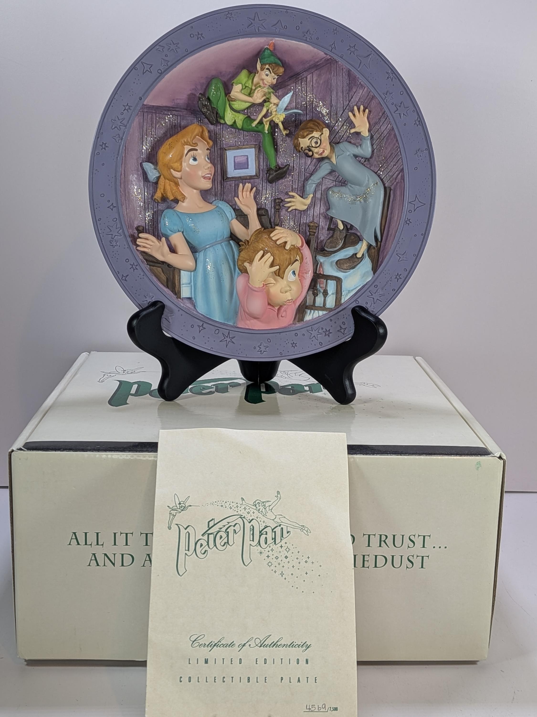 Complete Set of 4 Rare Vintage Disney Store Peter Pan 3D Sculptural Plates Limited Edition - Like New with Original Boxes & COA view 8