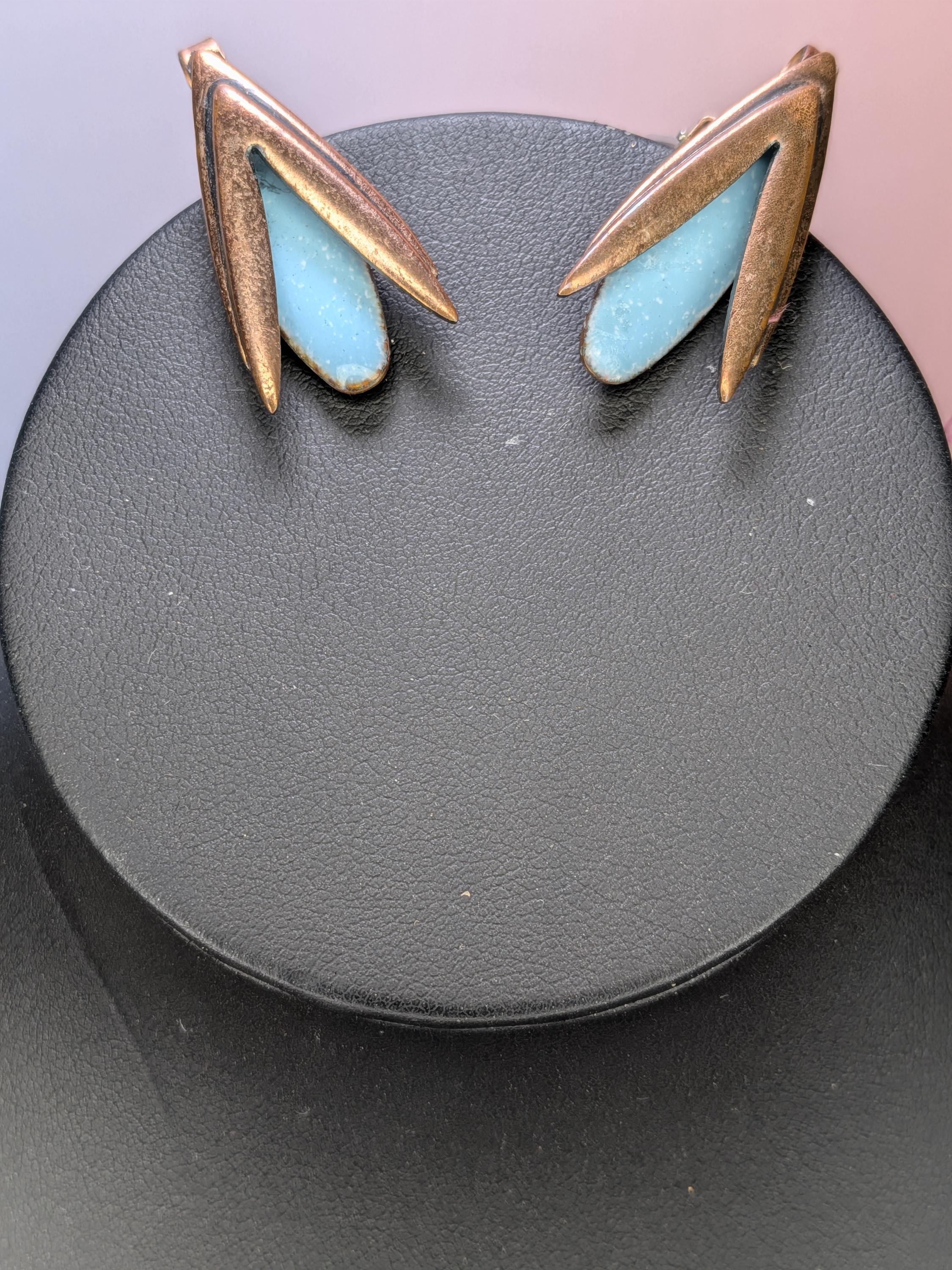 Vintage Matisse Renoir Turquoise Enamel Copper Nefertiti Jewelry - RARE Complete Set view 5