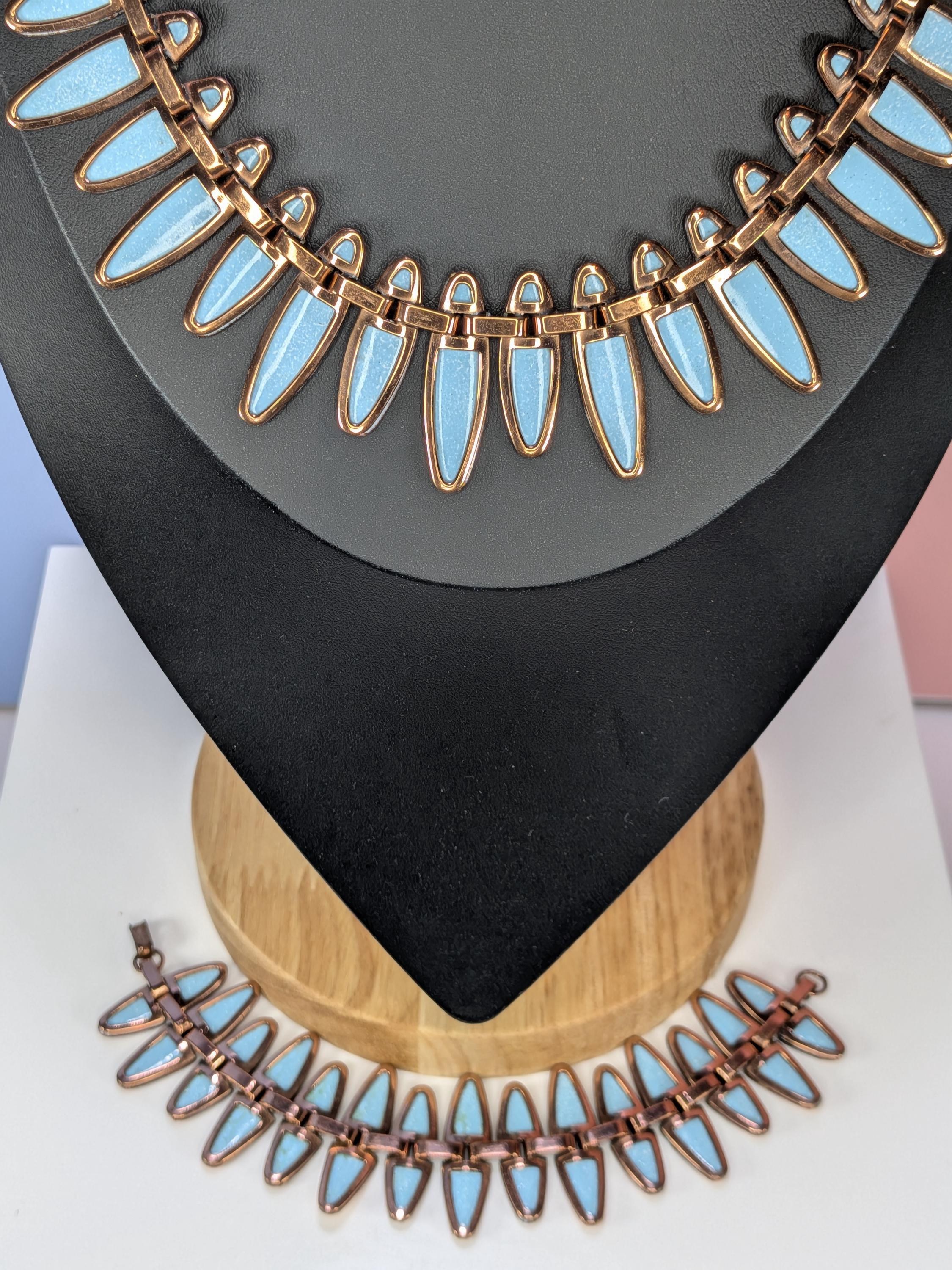Vintage Matisse Renoir Turquoise Enamel Copper Nefertiti Jewelry - RARE Complete Set view 6