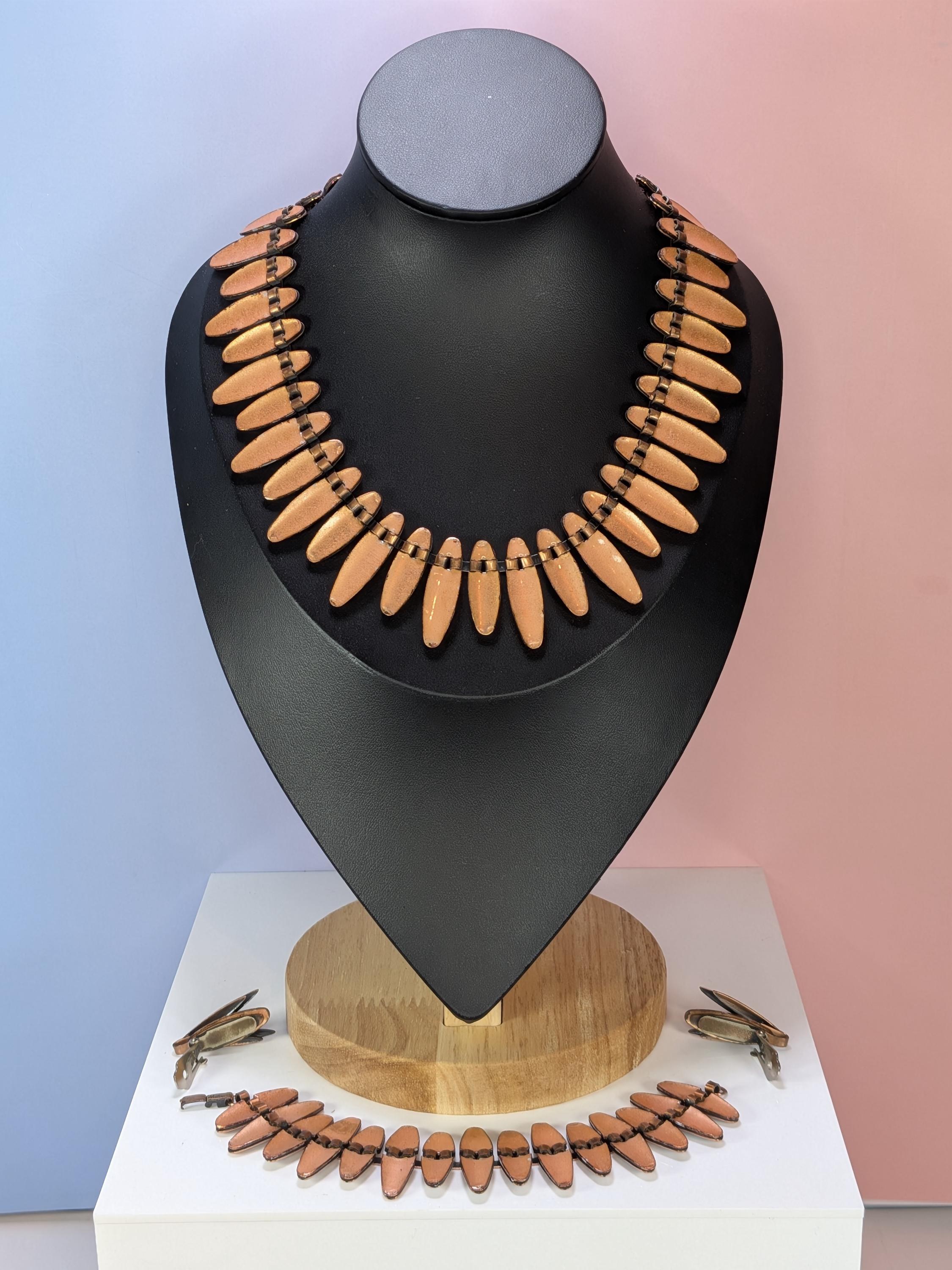 Vintage Matisse Renoir Turquoise Enamel Copper Nefertiti Jewelry - RARE Complete Set view 10