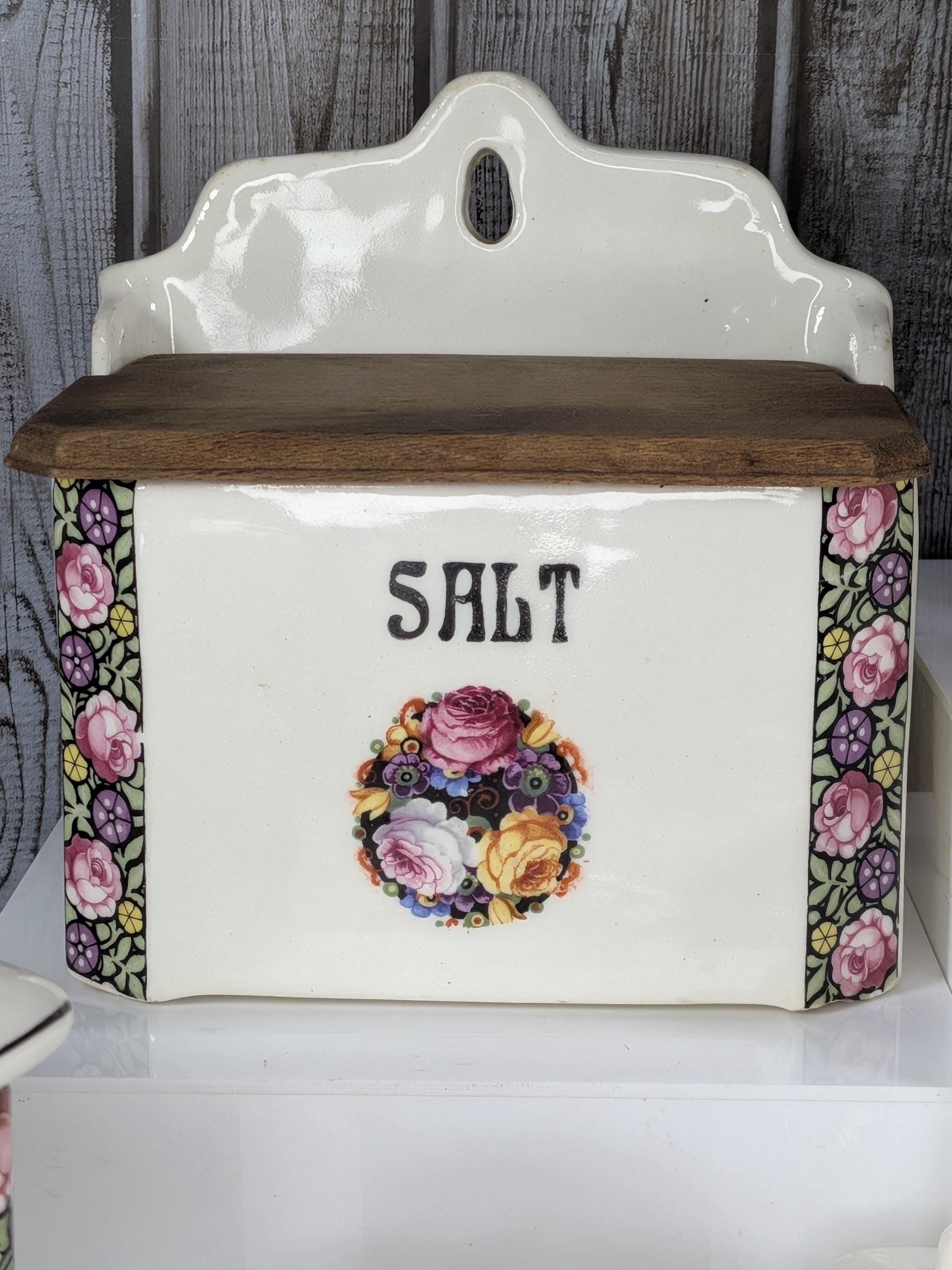 Antique Porcelain Kitchen Canister Set Vintage Czech Art Nouveau 15pc Large Ceramic Spice Jars White Floral Rose Rare Complete Collection view 15