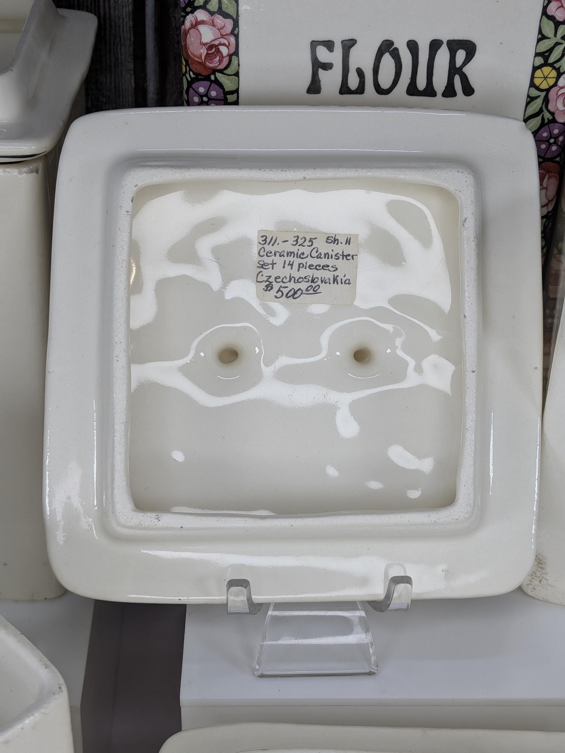 Antique Porcelain Kitchen Canister Set Vintage Czech Art Nouveau 15pc Large Ceramic Spice Jars White Floral Rose Rare Complete Collection view 6