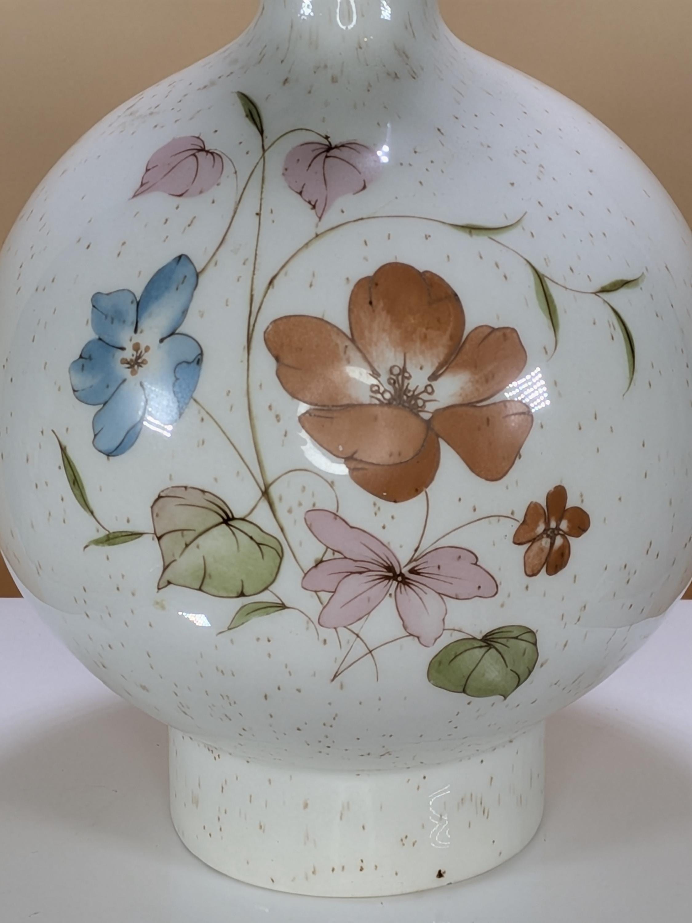 RARE! Vintage 1970s Treasure Craft Wildflower Ceramic Globe Decanter With Mushroom Stopper Mid Century Modern California Pottery Barware view 2