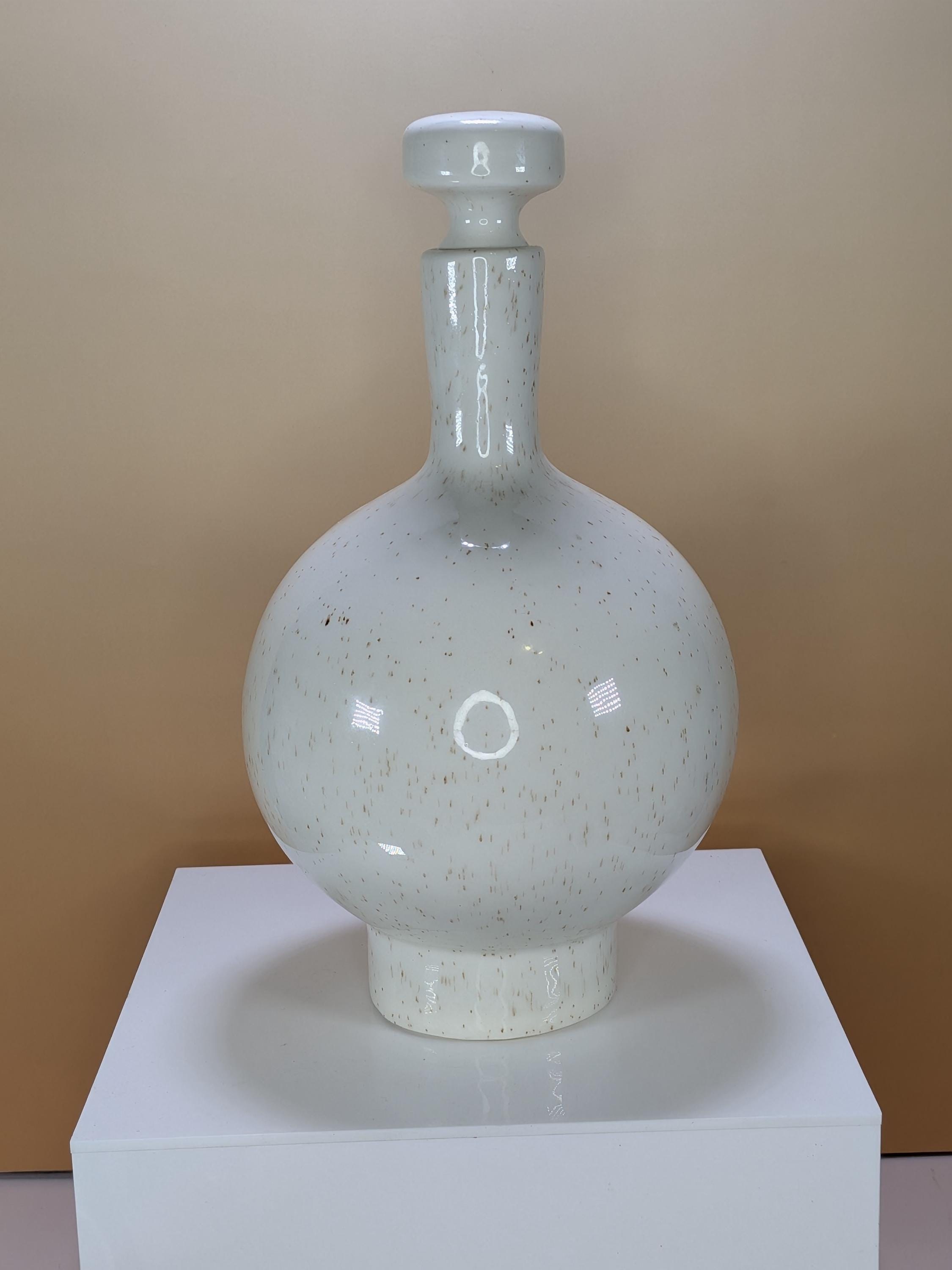 RARE! Vintage 1970s Treasure Craft Wildflower Ceramic Globe Decanter With Mushroom Stopper Mid Century Modern California Pottery Barware view 5