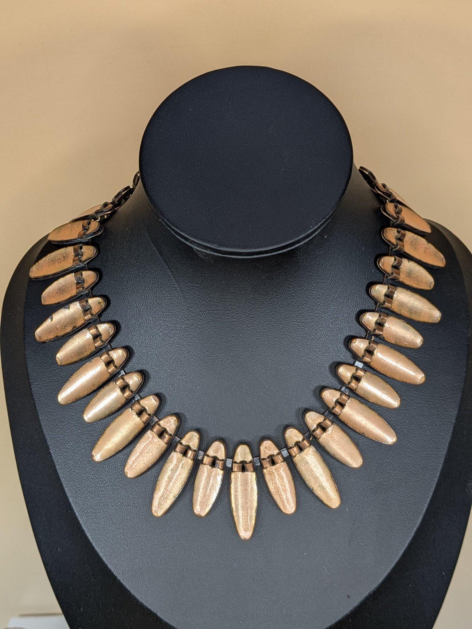 Vintage Matisse black speckle enamel fringe necklace, bracelet and earrings, copper, 1950s view 4