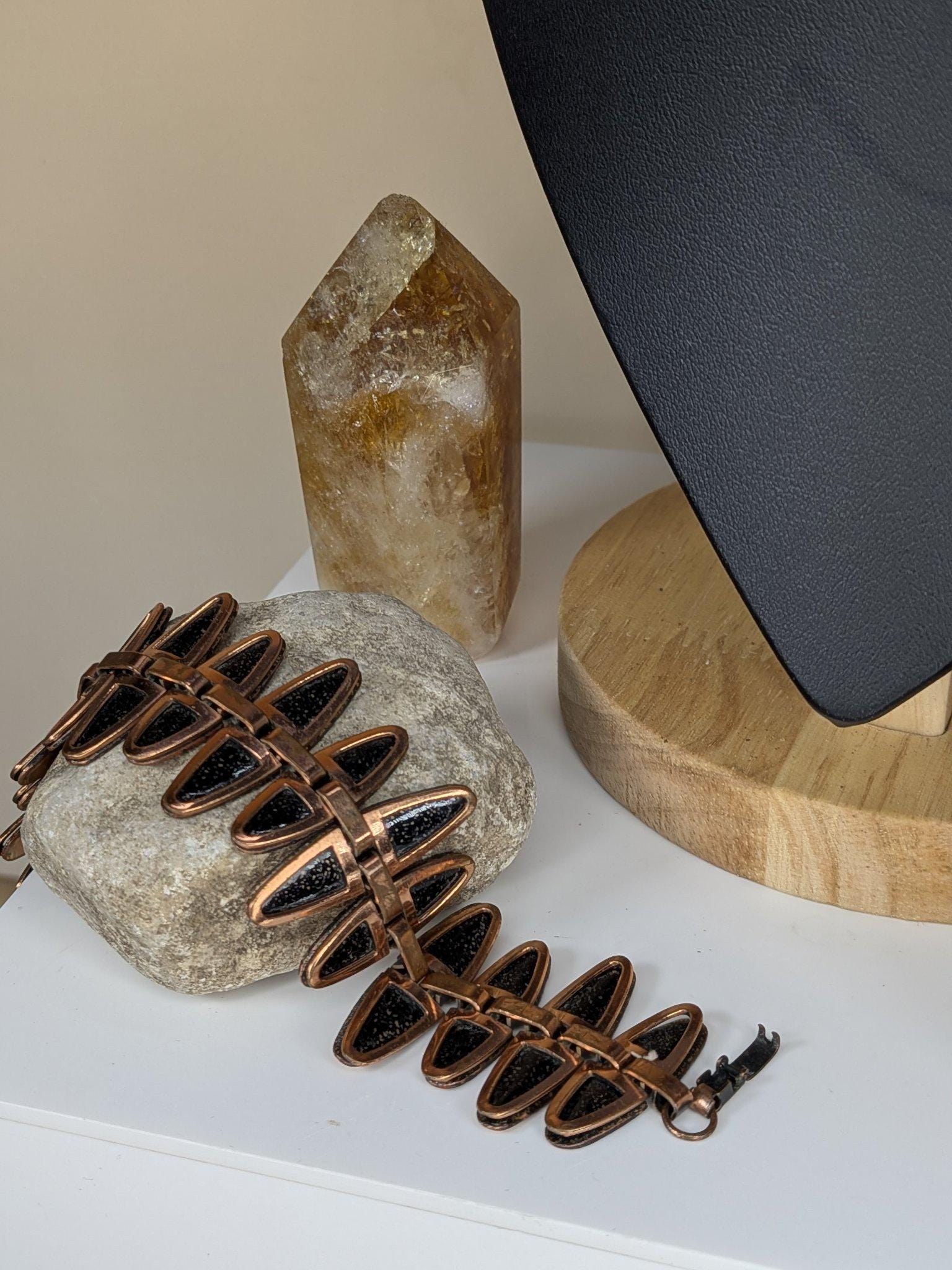 Vintage Matisse black speckle enamel fringe necklace, bracelet and earrings, copper, 1950s view 8