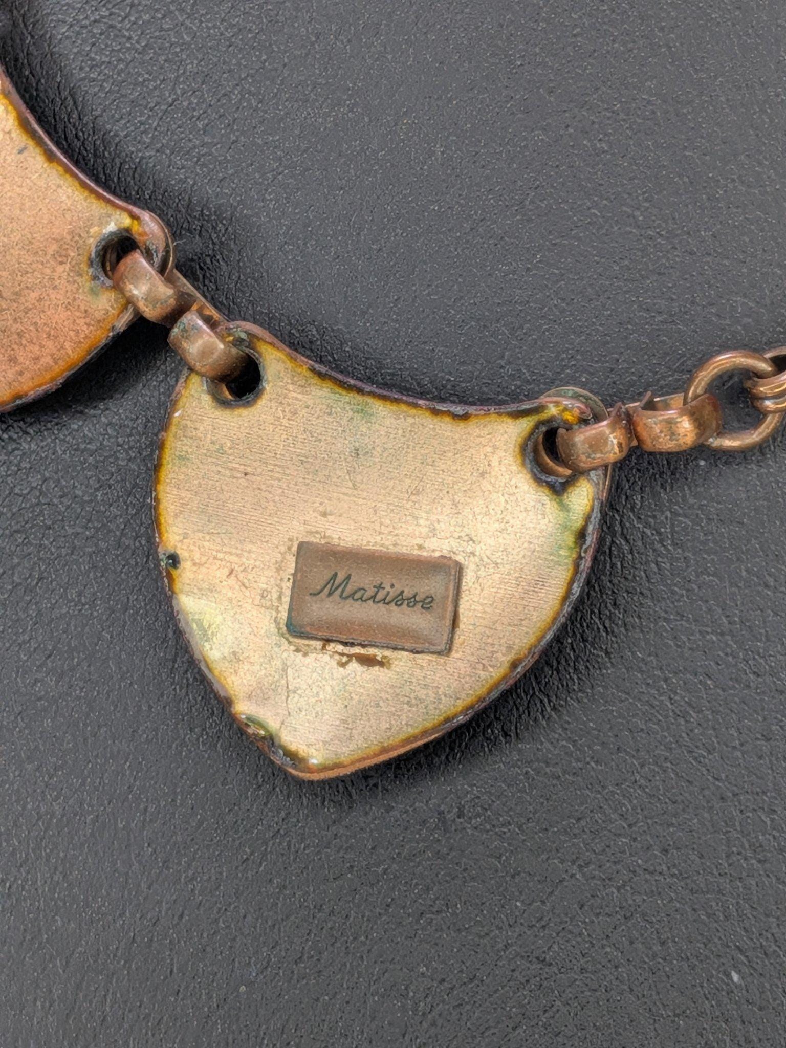Signed Vintage Matisse Confetti Enamel Crescent Necklace 1950s - Excellent Condition view 4