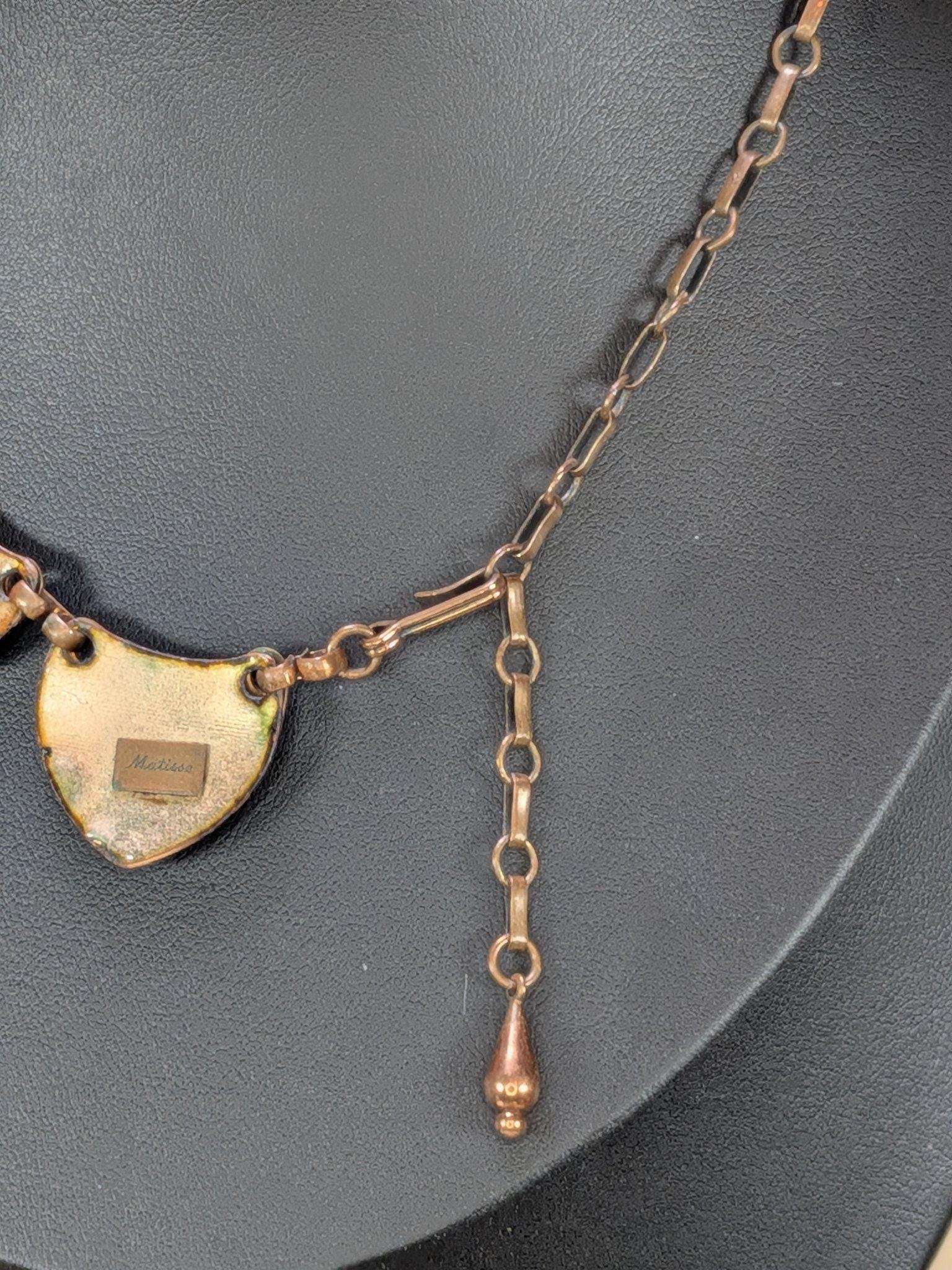 Signed Vintage Matisse Confetti Enamel Crescent Necklace 1950s - Excellent Condition view 5